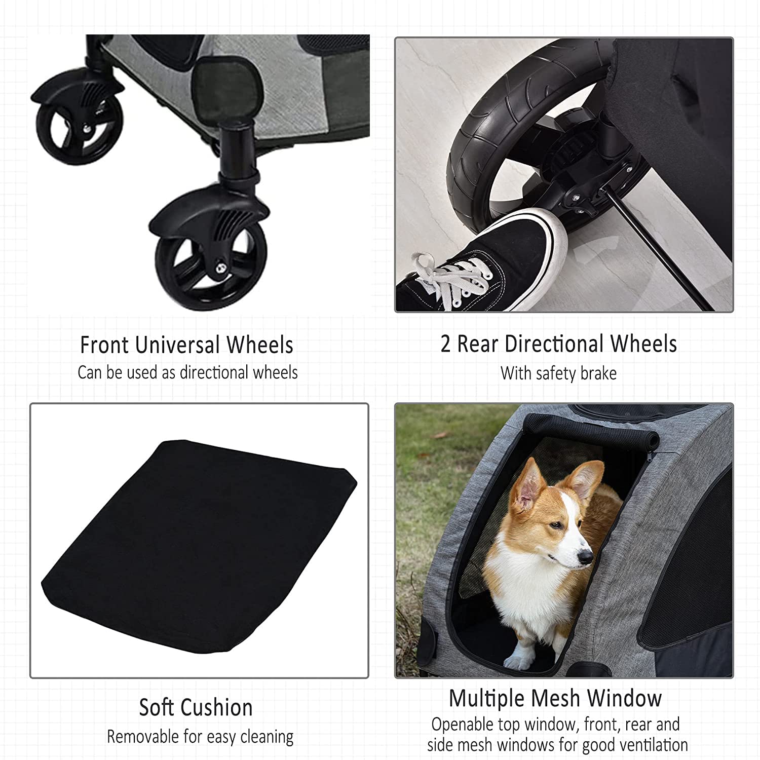 MYOYAY Dog Stroller Foldable Pet Jogger Stroller for Single or Multiple Medium and Large Dogs Travel Carrier Breathable Animal Stroller with 4 Wheels Easily Walk in/Out Up to 120 lbs