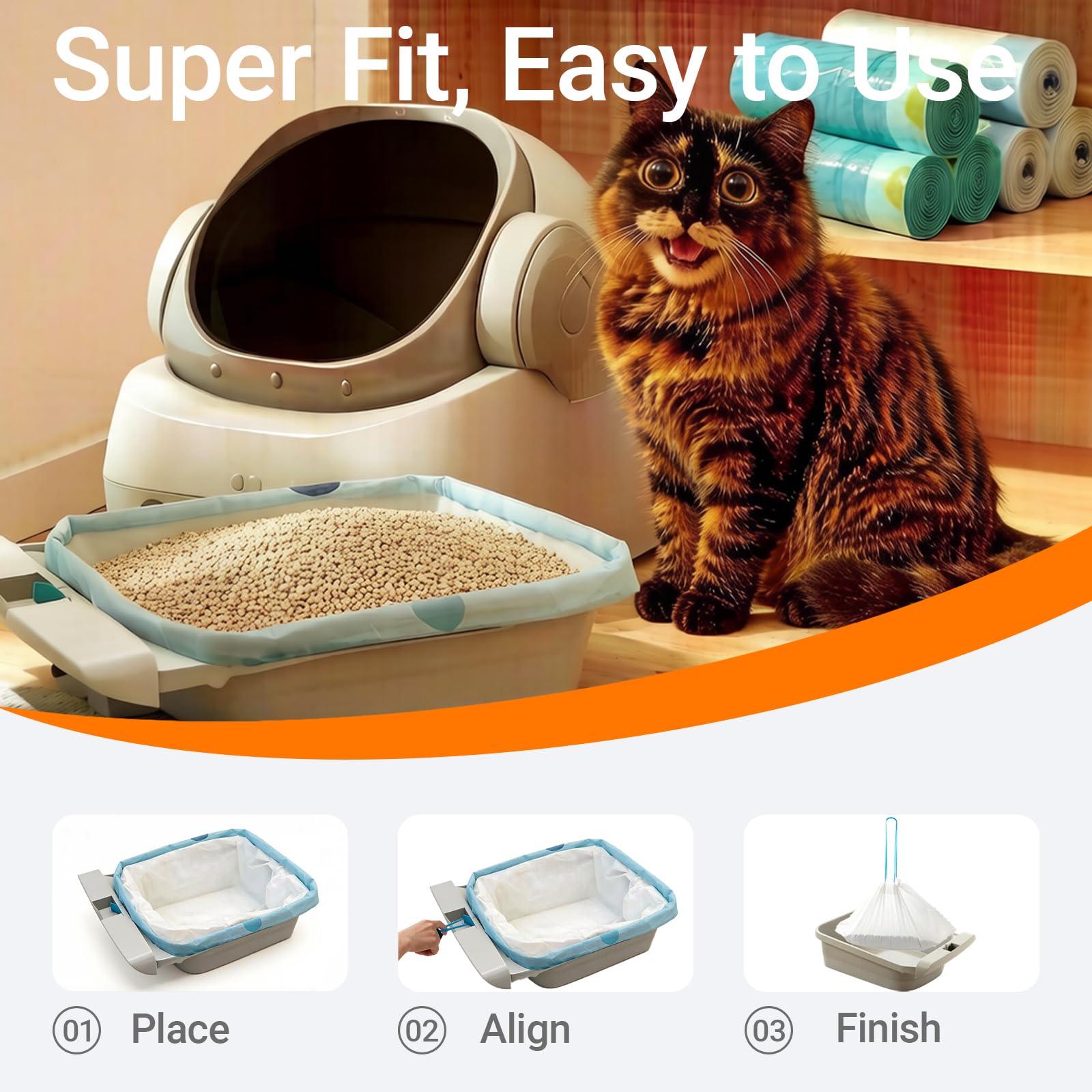 Bolsas de arena automáticas para gatos compatibles con Neakasa PetPivot y similar caja de arena abierta autolimpiante para gatos, 120 unidades, cordón resistente, a prueba de fugas, 27 x 13 pulgadas