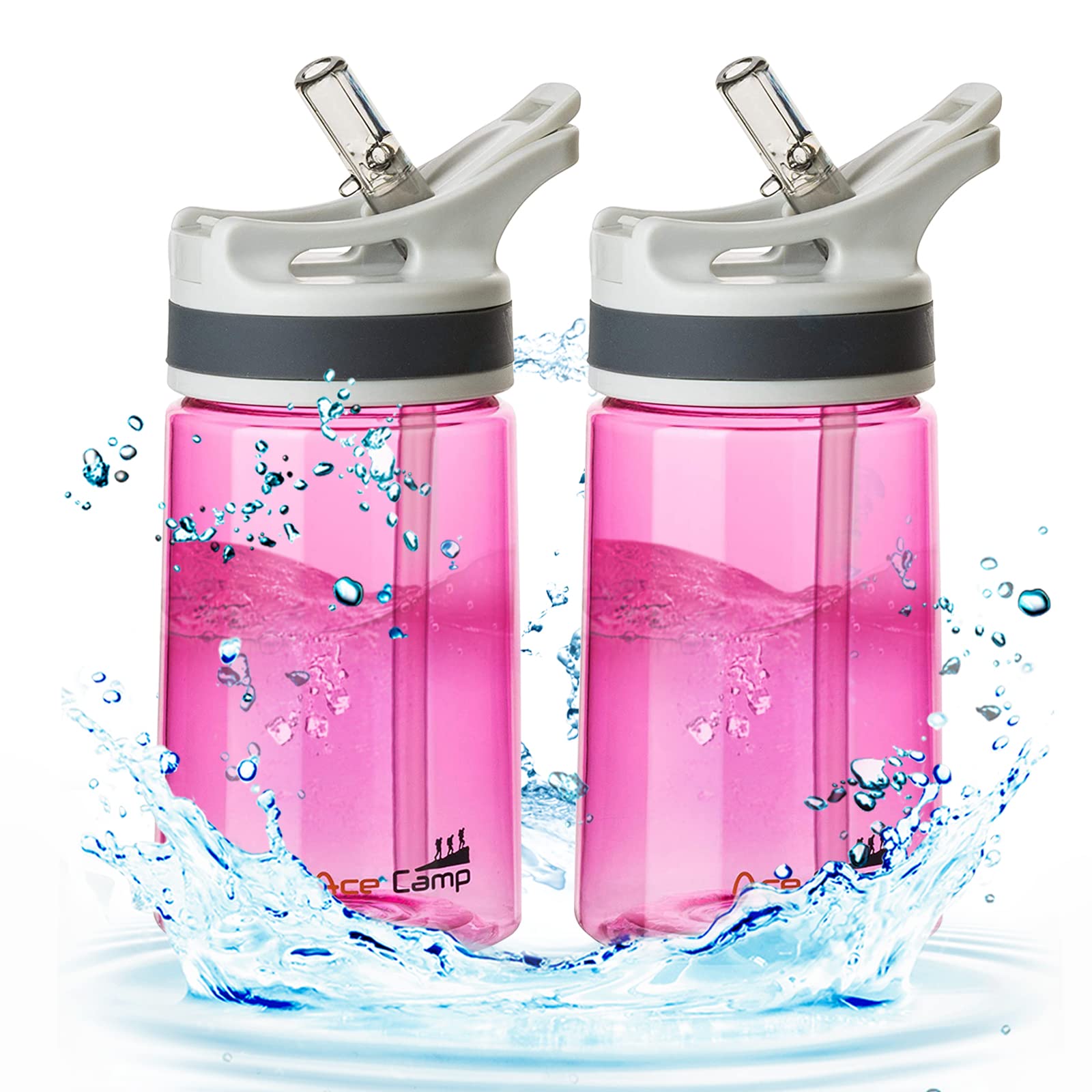 AceCamp 12oz Tritan Water Bottle 2-Pack – BPA Free Straw Bottle For Kids & Adults, Leak-Proof
