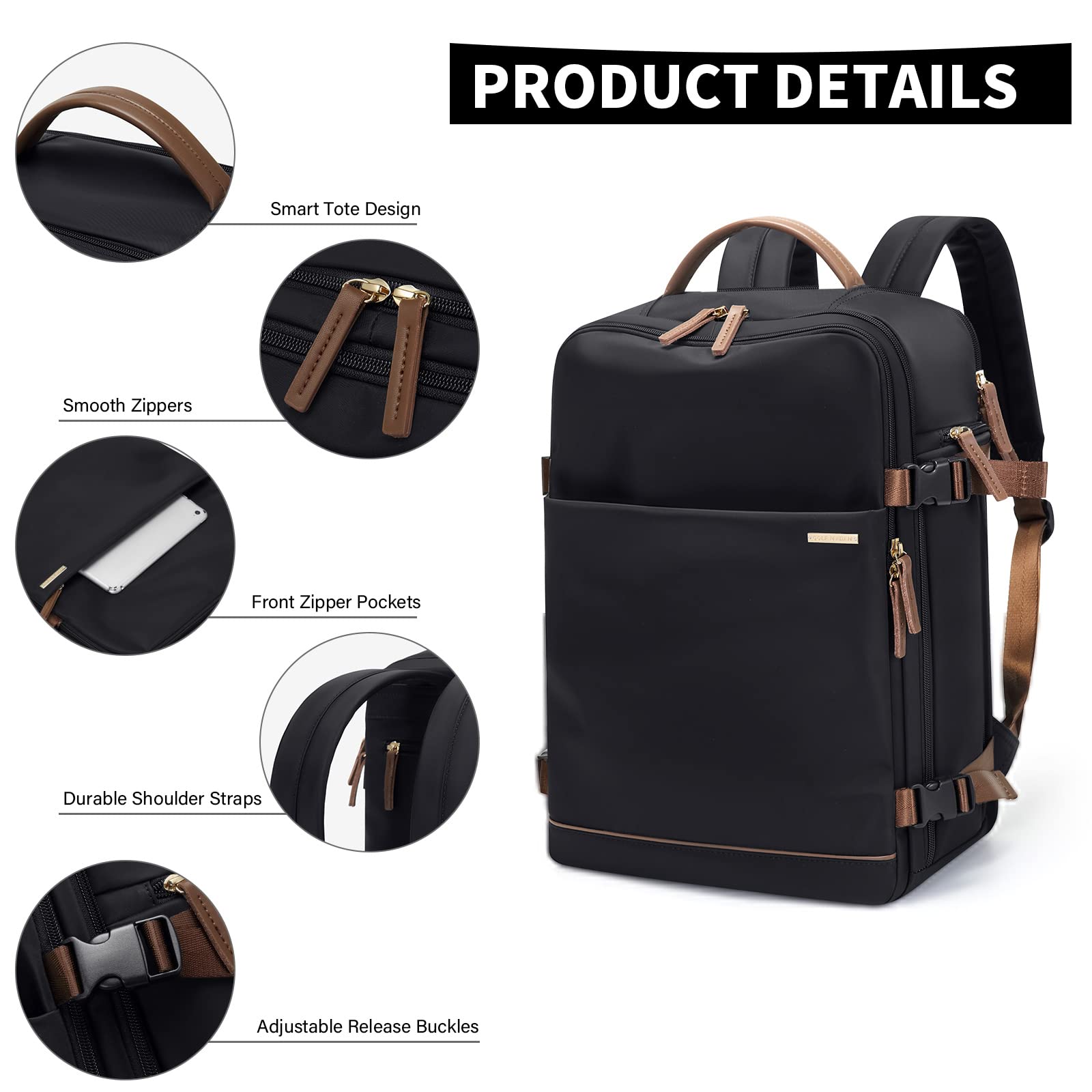 GOLF SUPAGS Zaino per Laptop con Scomparto per Laptop Separato Adatto a Notebook da 15,6 Pollici Borsa per Computer di Grande Capacità per Zaini da Lavoro e da Viaggio per Università da Donna (Nero)