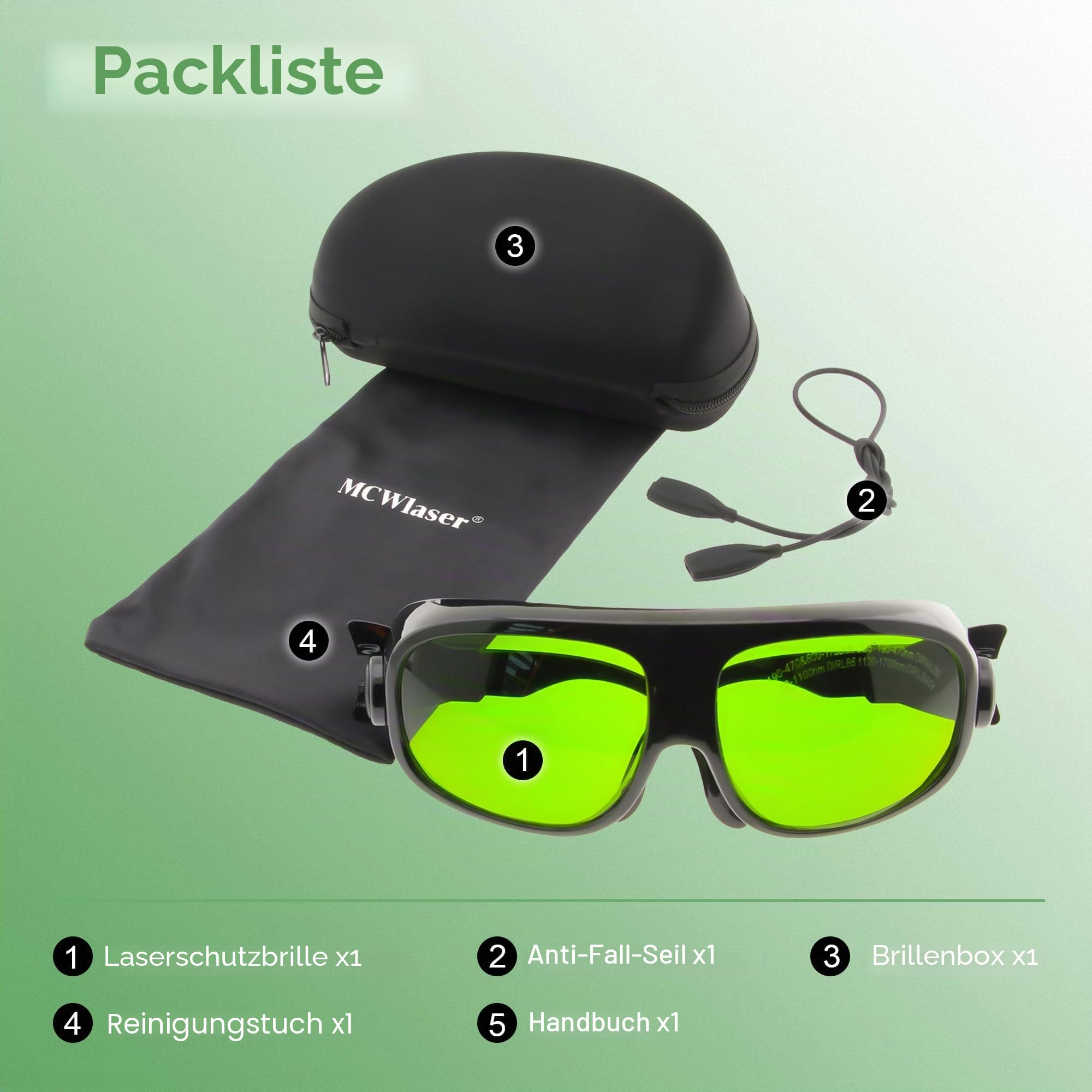 MCWlaser Laser Schutzbrille 1064nm 1080nm Brille CE OD5+ Laser Safety Goggles 190-470nm & 800-1700nm Für Fiber Laserreinigung Schweißen UV-Markierung Diode, ND:YAG Laser Absorption Type EP-8 Stil 11