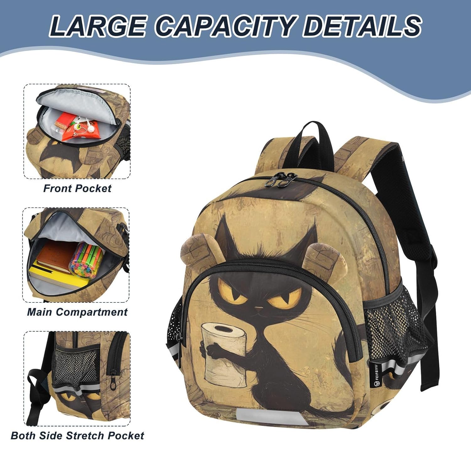 Paper Black Cat Beige Toddler Harness Backpack for Boys Girls 3-6 Years Kids Backpack with Anti Lost Safety Leash Child Leash Backpack for Walking Preschool Travel