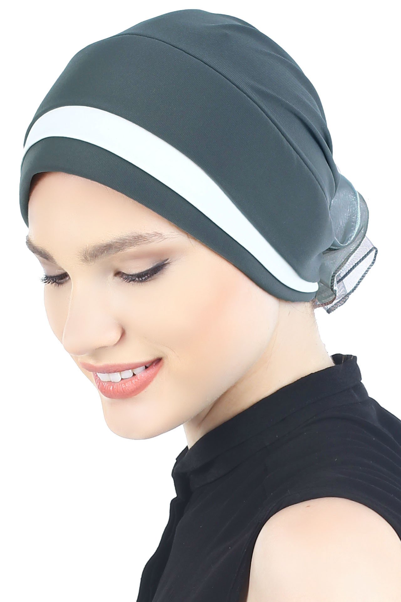 Deresina Headwear Women's Greyish Blue Deresina Padded Folded Hat With Flower For Hair Loss, Cancer, Chemo ( - One Size)