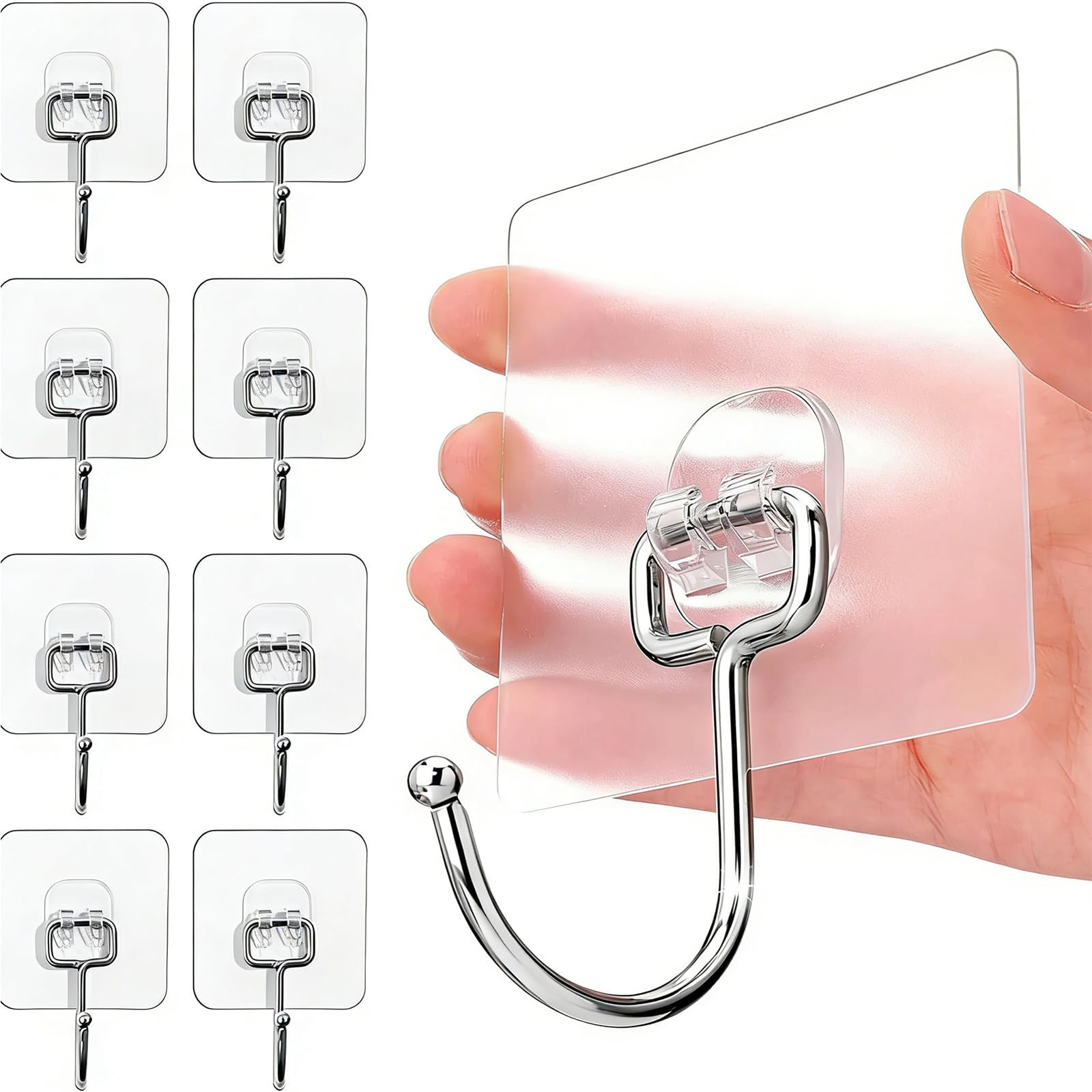 Charfia 8 Stück 15kg Selbstklebend Haken Extra Stark Transparent Wandhaken für Küche Bad