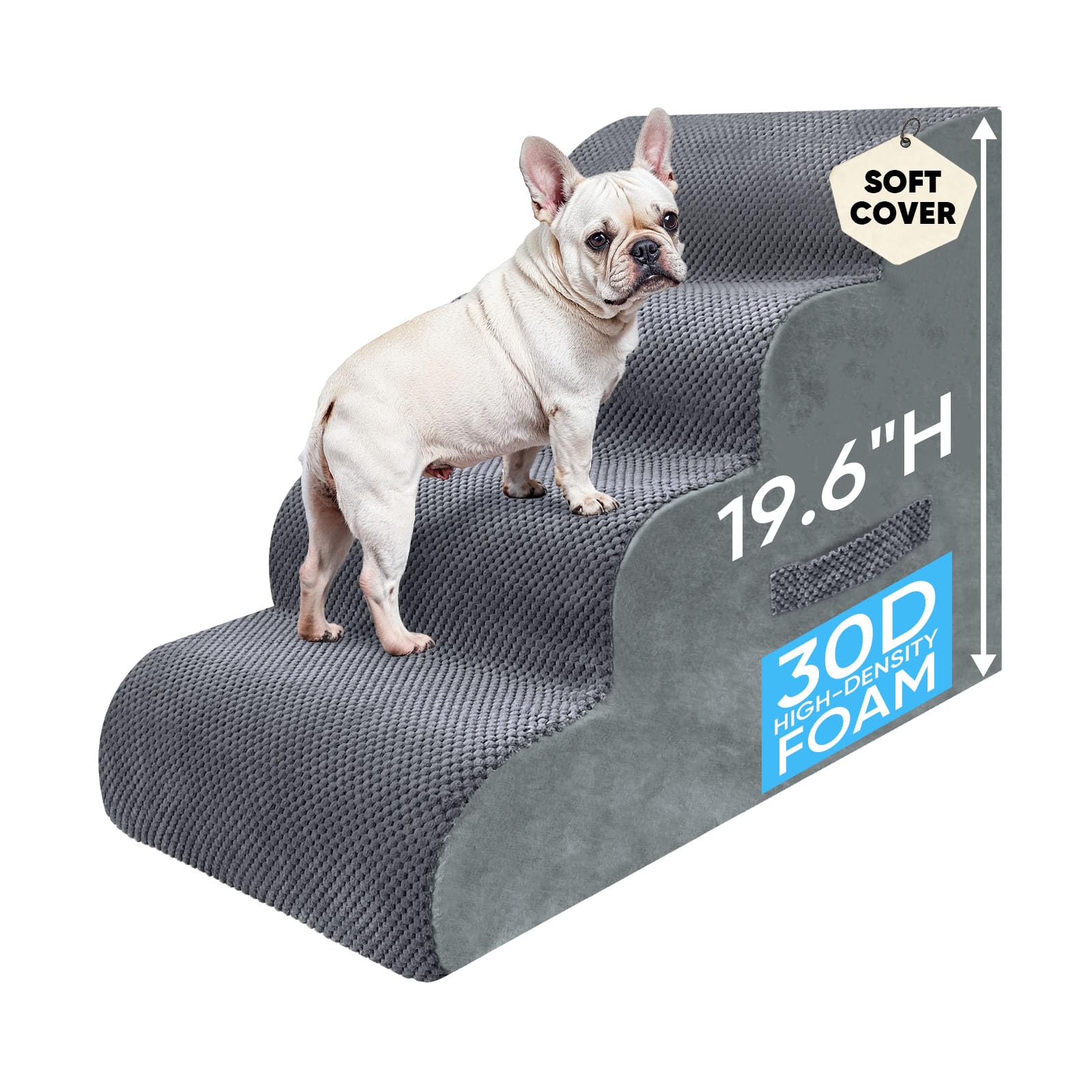 Photo 1 of ***DAMAGED - SEE NOTES/PICTURES*** PAWSCRAT Pet Stairs for Dogs 4-Step, 19.6" H Pet Stairs for High Bed, Couch Sofa & Chair, 30D Material Soft Foam Dog Steps with Non-Slip Bottom Surface Removable Washable Cover, Grey