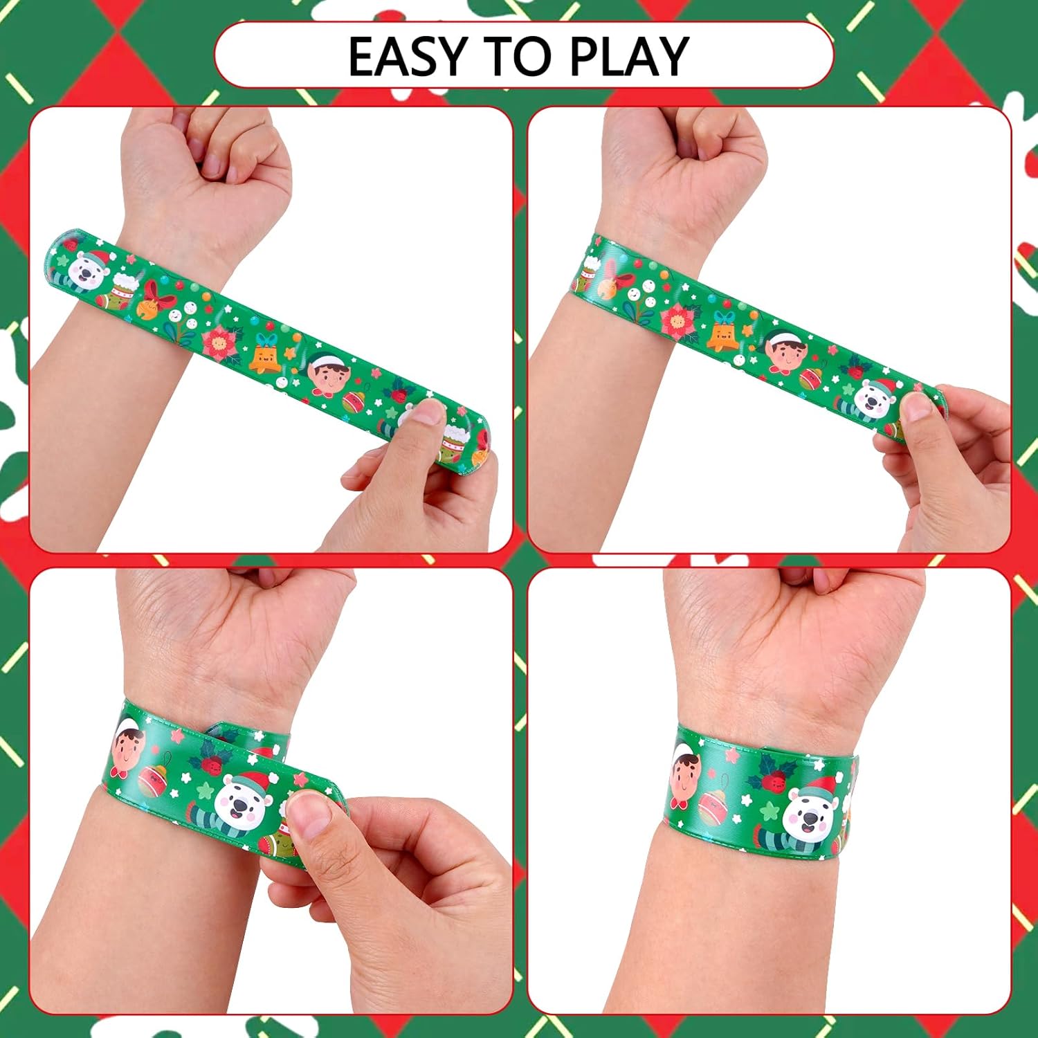 12Pcs Christmas Slap Bracelets, Xmas Slap for Christmas Party Decoration, Assorted Theme Pattern for Party