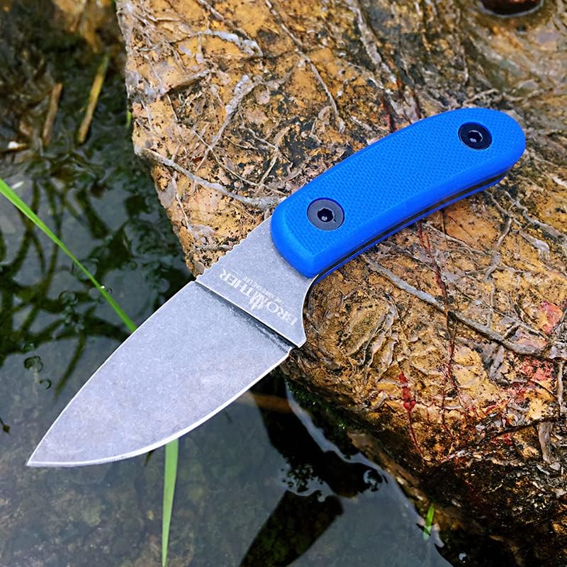 Watchman F015 Fixed Blade D2 Knives with Sheath,Full Tang Bushcraft Knife with Kydex Sheath Hunting Knife with Mircarta Handle for Camping, Survival, Fishing (Blue)