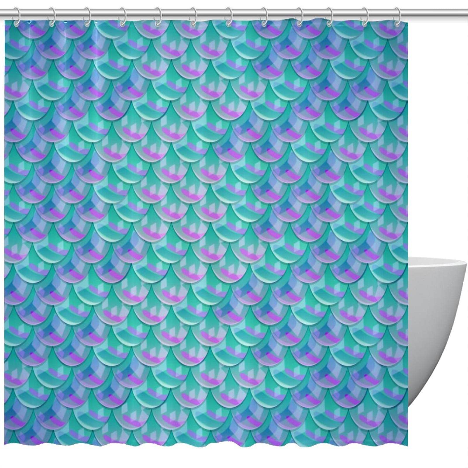 Rideau de douche vert sirène imperméable et lavable 182x182cm