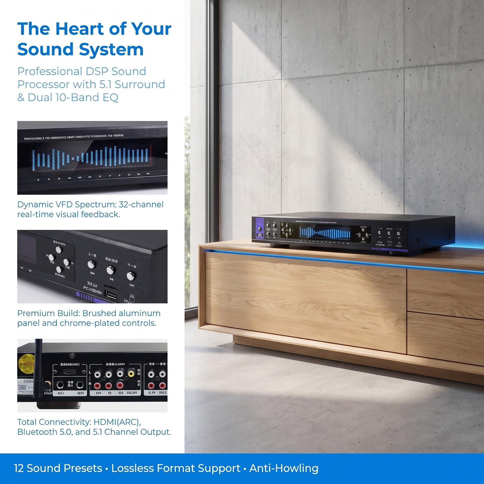 Digitaler Grafik-equalizer, Hifi-audio-equalizer Mit Bluetooth, Lautstärkeregelung, 32-segment-musikspektrumanzeige, Fernbedienung, 12 Rhythmusmustern Für Aufnahmestudios C