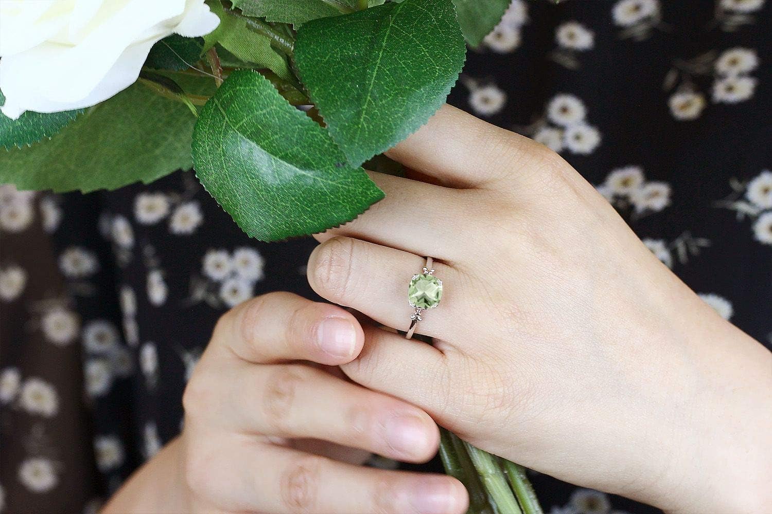 Gem Stone King 2-3 Cttw Gemstone Birthstone Engagement Ring For Women | 925 Sterling Silver and 10K Rose Gold | 8MM Cushion | Wedding Anniversary Promise Ring | Available In Size 5, 6, 7, 8, 9