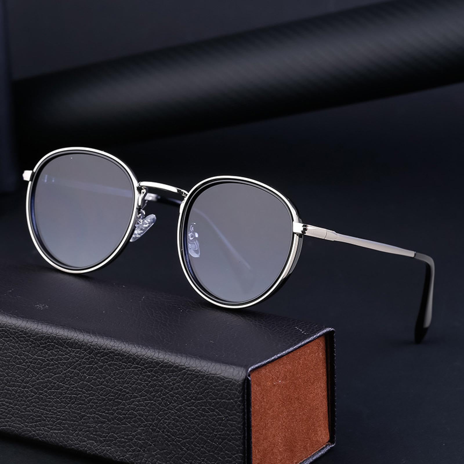 Gafas de sol ovaladas para mujer, gafas de sol estilo punk con montura metálica para hombre