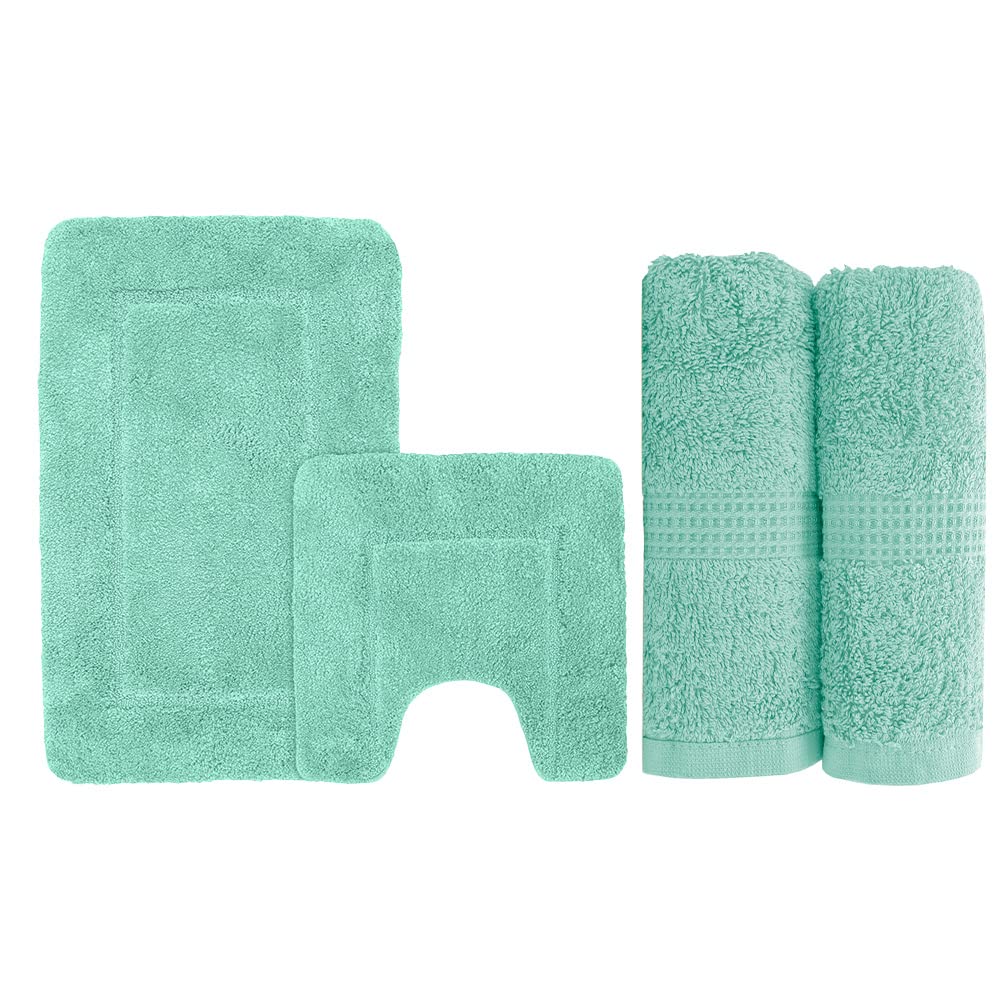 Velosso Premium Bathroom Collection Set - 100% Egyptian Cotton Chunky Feel Zero Twist Bath Towels with 100% Soft Micro Fibre Cashmere Feel Bath Mat (Hand Towel and Bath Set, Seafoam)