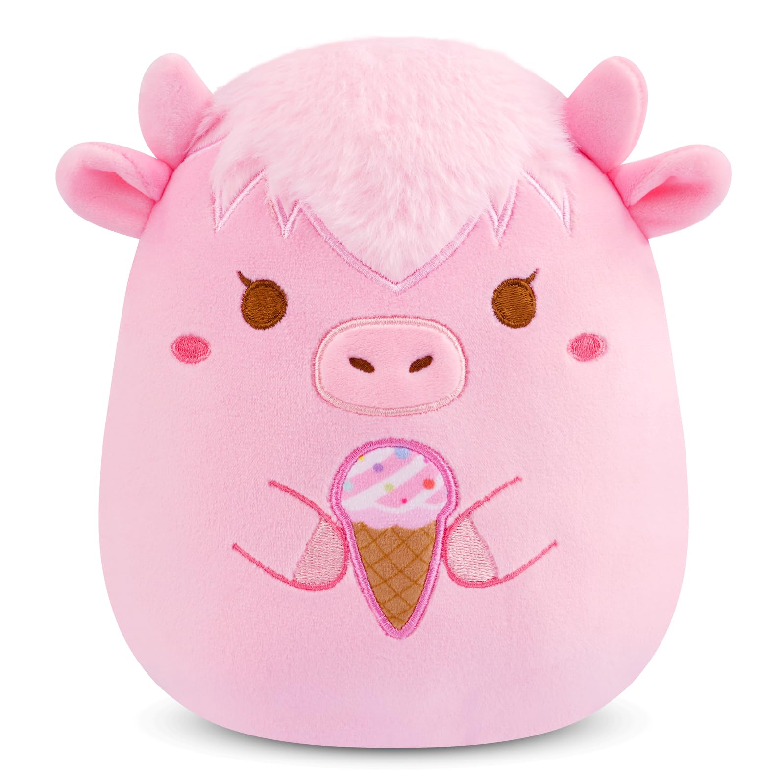 Pink Cow Stuffed Animal 8 Inch Highland Cow Plush with Ice Cream Soft Stuffed Cow Plushies for Kids