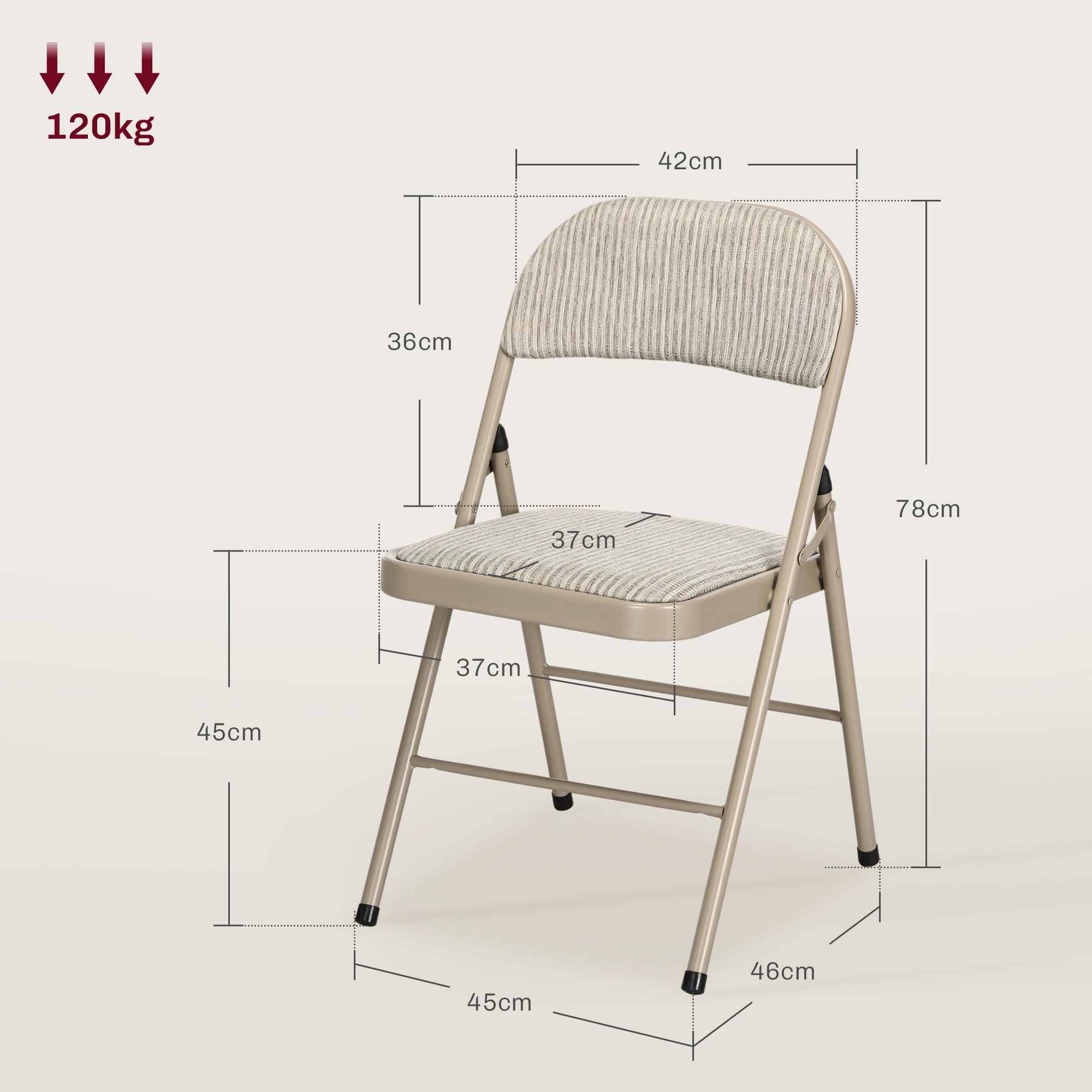 HOMCOM Juego de 6 sillas Plegables sillas de Comedor portátiles Silla Plegable de Interior con cojín de Lino y Estructura de Acero Dim. 45W x 46D x 78H cm Beige