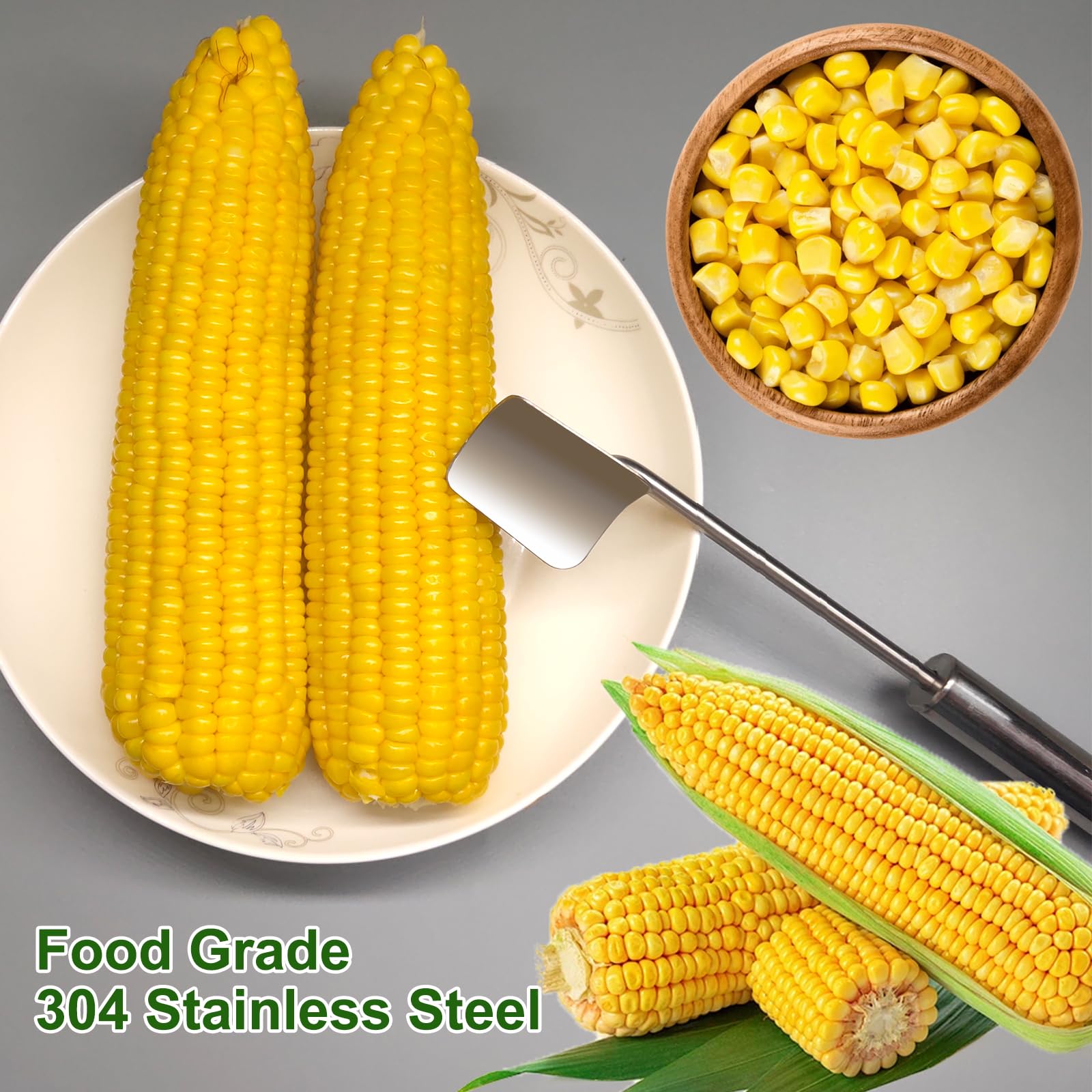 EGZ Corn Cob Peeler - Stainless Steel Splitter Tool (3 Pcs) Suitable for Home Kitchen, Restaurant Chef, Picnic Lovers