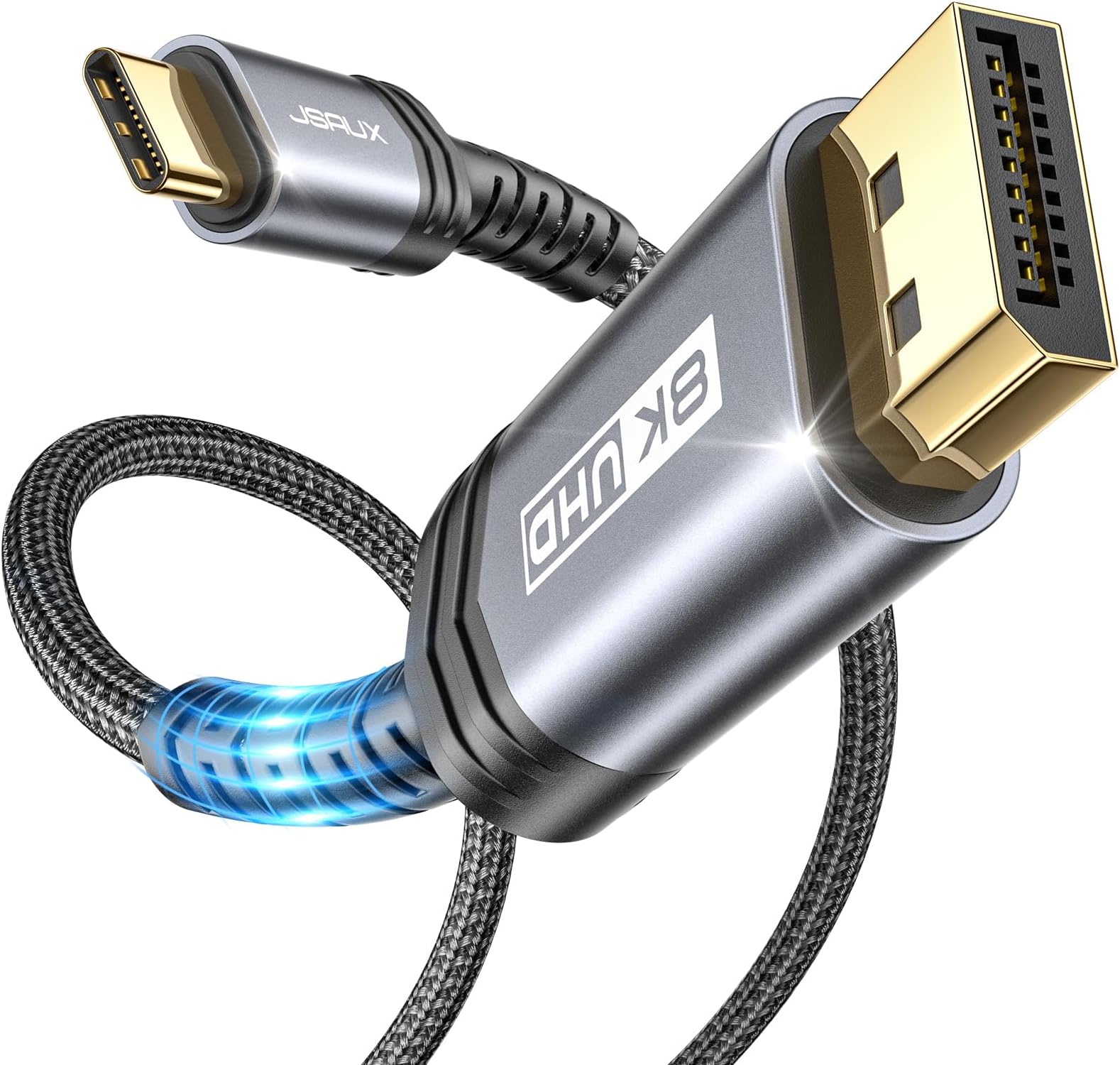 Stouchi Cavo DisplayPort 2.1 2 Metri VESA Certified – 80 Gbps, Supporta 16K@60Hz, 8K@240Hz E 4K@540Hz, HDR, DSC 1.2a, FreeSync, G-Sync – Cavo DP Adatto Per Monitor Gaming E Schede Video Come RTX 5090 E RX 9070