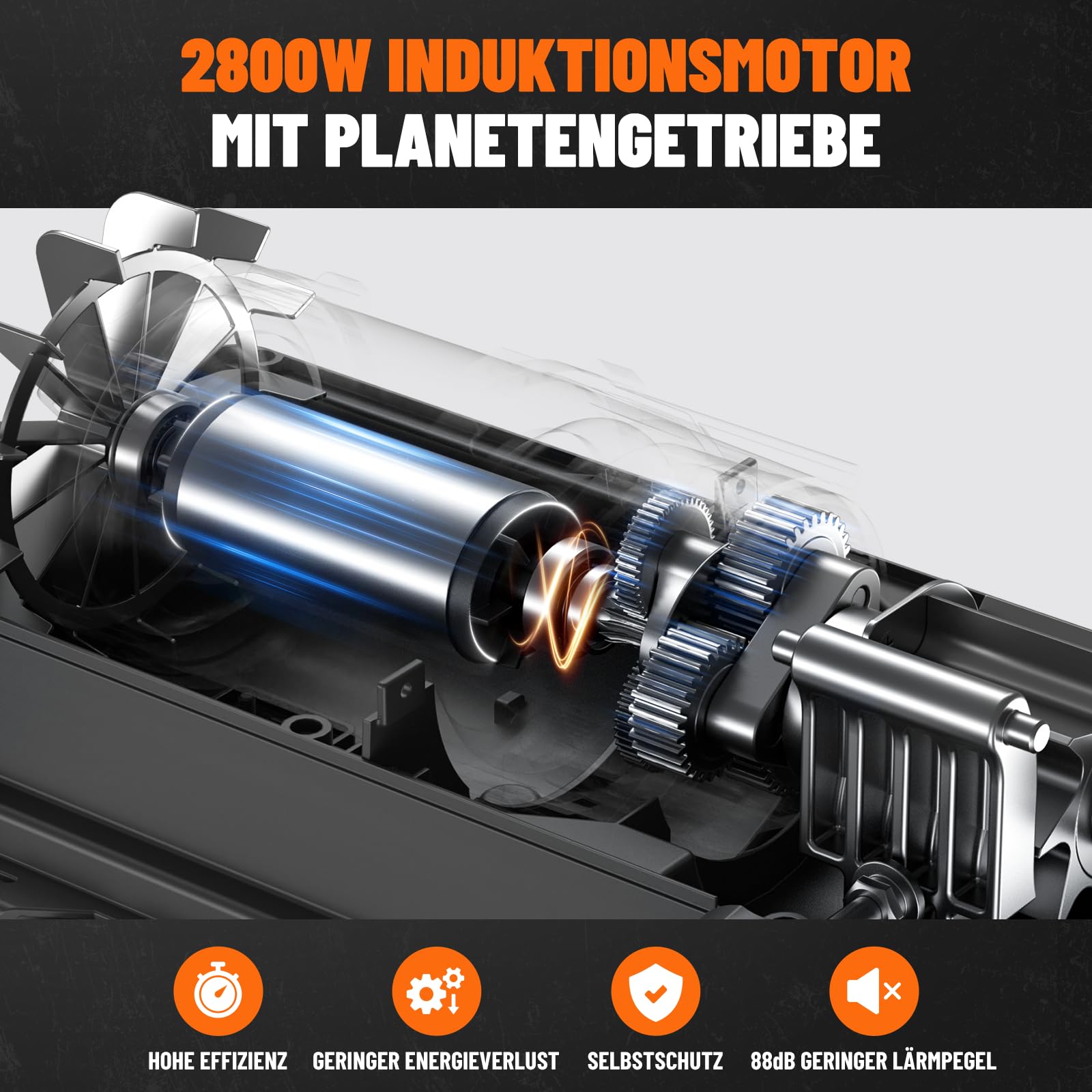 DOVAMAN GT10 APEX Gartenhäcksler, 2800W Bürstenloser Motor, 400Nm Drehmoment, 6-Zahn-Walzenmesser, bis 45mm, 60L Box