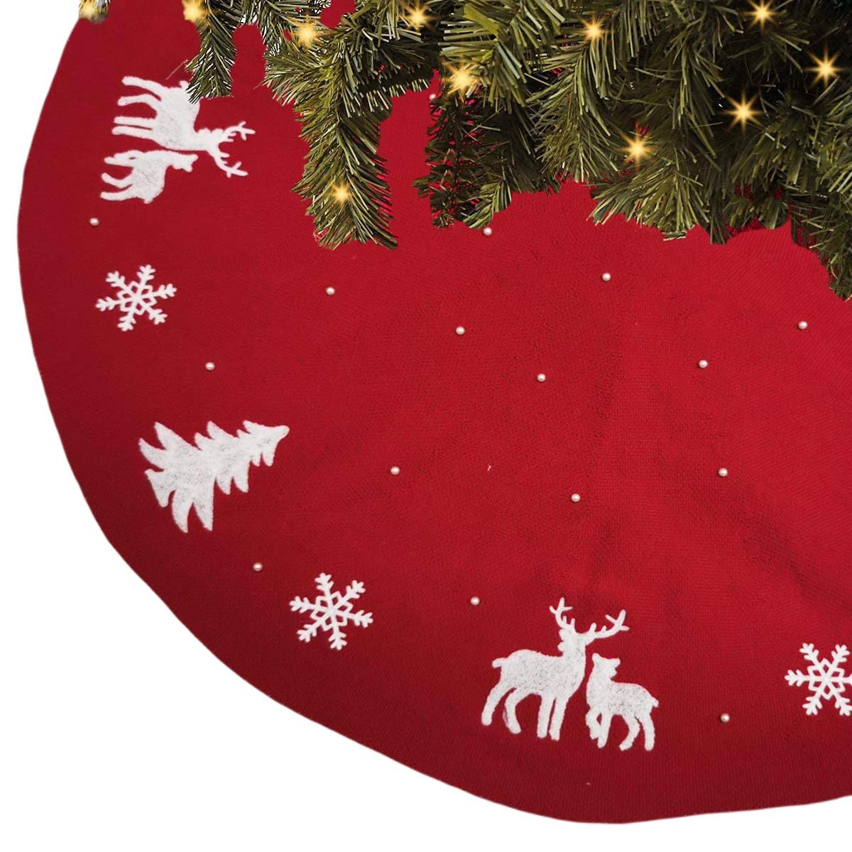 Tappeto sottostante Decorazione per albero di Nata Gonna for albero di Natale in maglia con stampa floreale da 48 pollici for casa, ufficio, feste, interni ed esterni