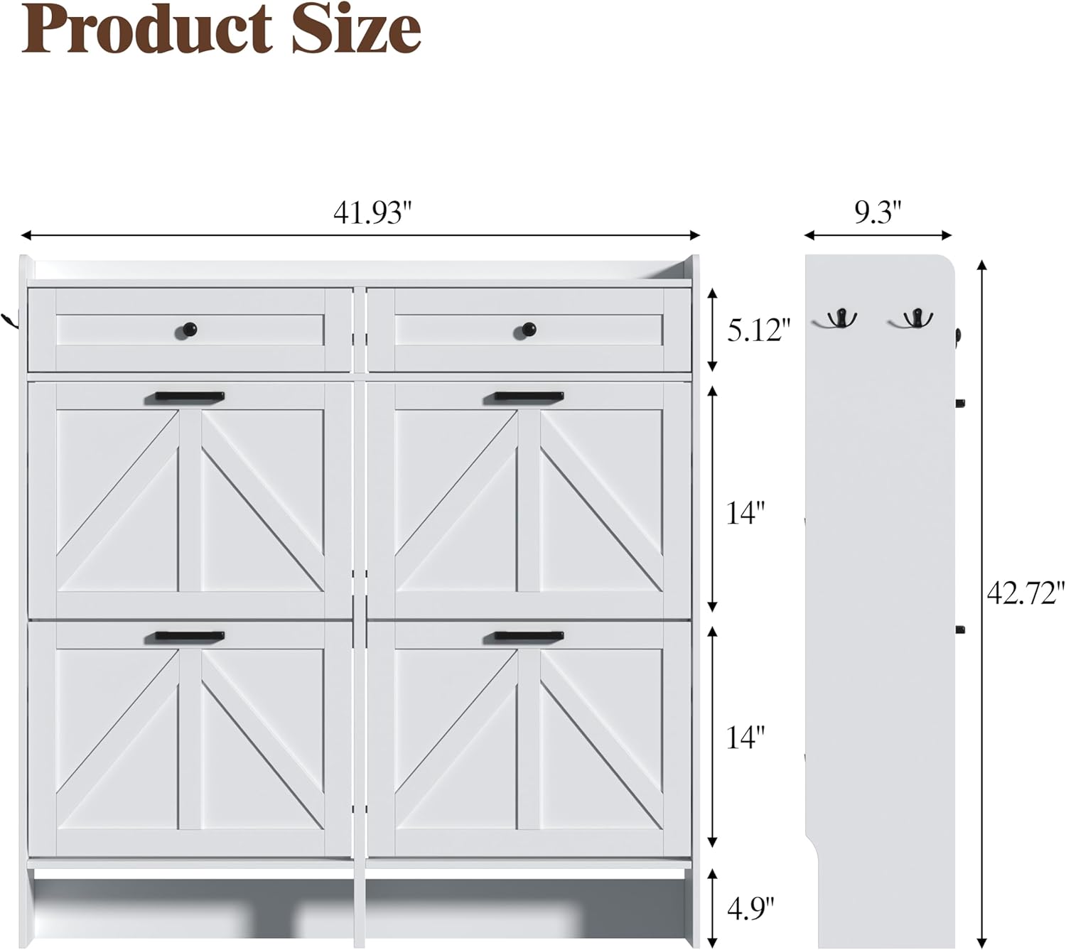 Thacuok Shoe Cabinet with 4 Flip Drawers & 2 Storage Drawers, Rustic Farmhouse Narrow Shoe Organizer Cabinet, Slim Shoe Rack Cabinet, Shoe Storage Cabinet for Entryway, Hallway, Front Door
