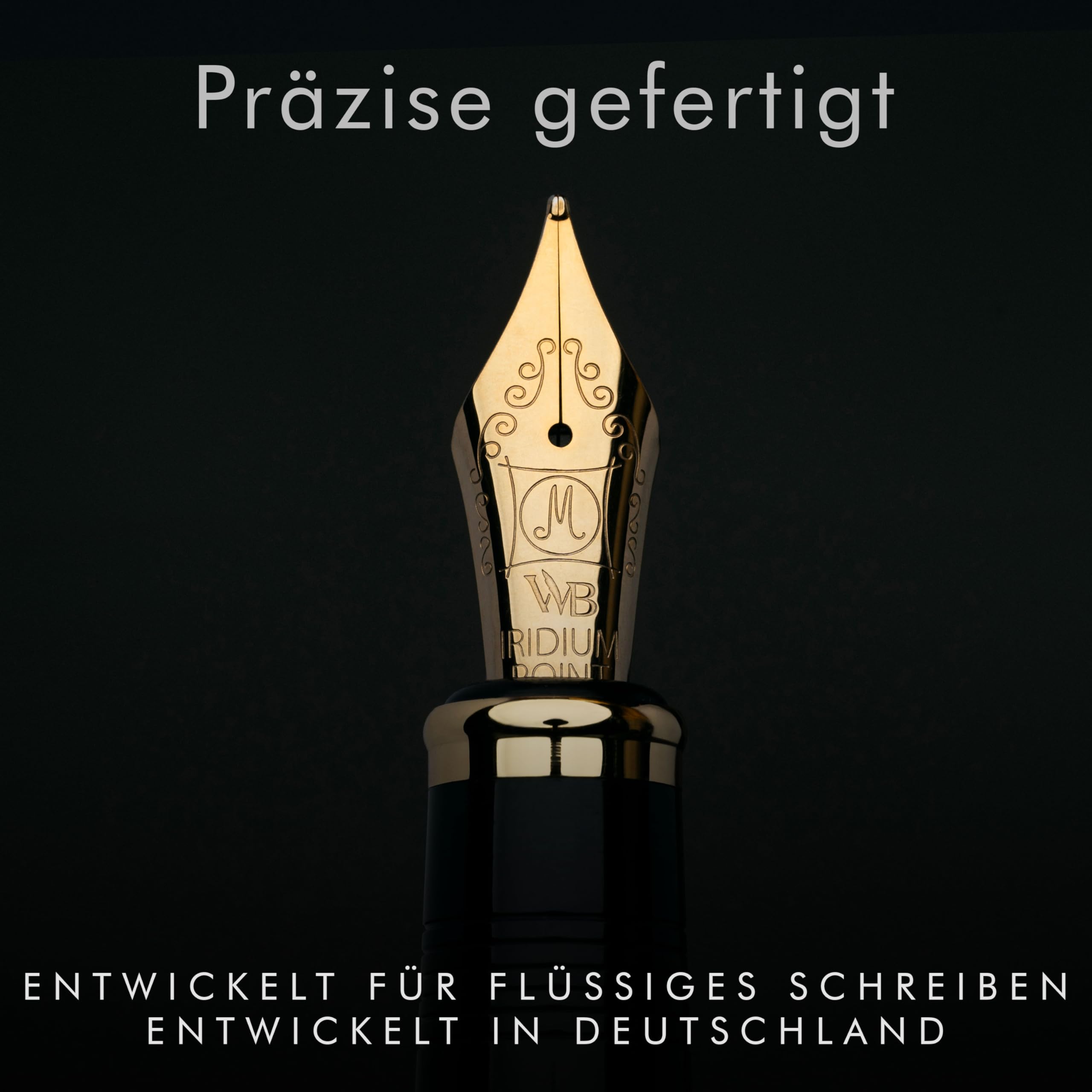 Wordsworth & Black Majesti Füllfederhalter (Schwarzgold), Luxus-Etui, Mittlere Feder - 24 Tintenpatronen, nachfüllbarer Tintenkonverter - Bestes Business-für Männer & Frauen