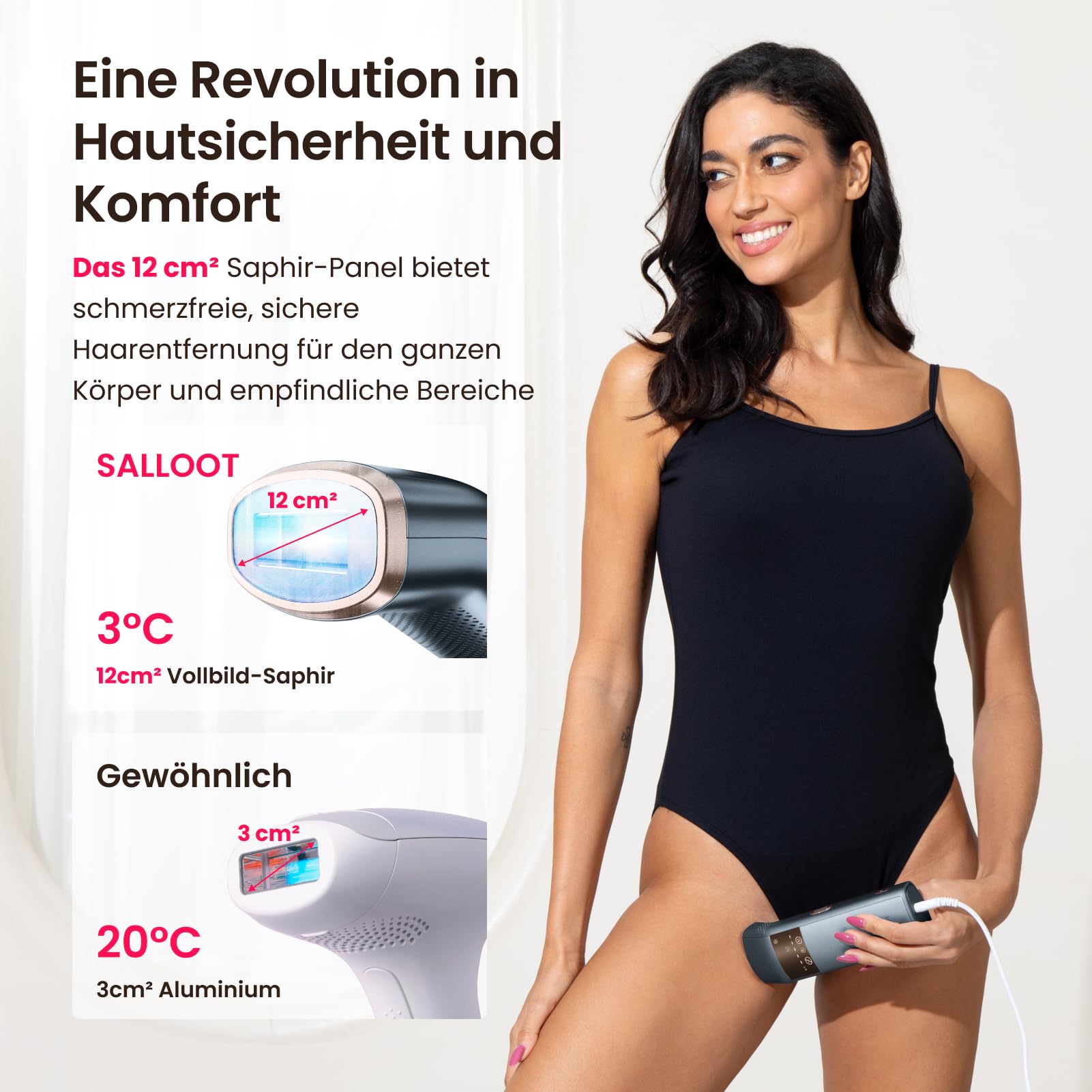 Dreifach-Puls IPL Geräte Haarentfernung, 12cm² Saphir-Eis-Kühlung Laser Haarentfernung für Damen Herren, 3°C für Schmerzfreie, Dauerhafte Haarentfernung Hause für Gesich, Bikini, Schambereich