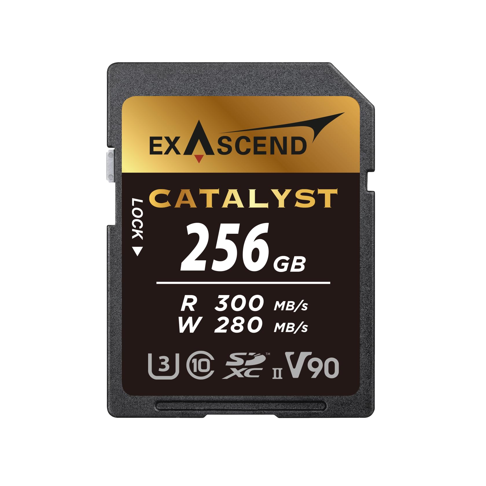 Exascend Catalyst SD Card, C10, U3, V90, up to 300MB/s, Compatible with Canon, Nikon, Panasonic and Other Cameras. (256GB)