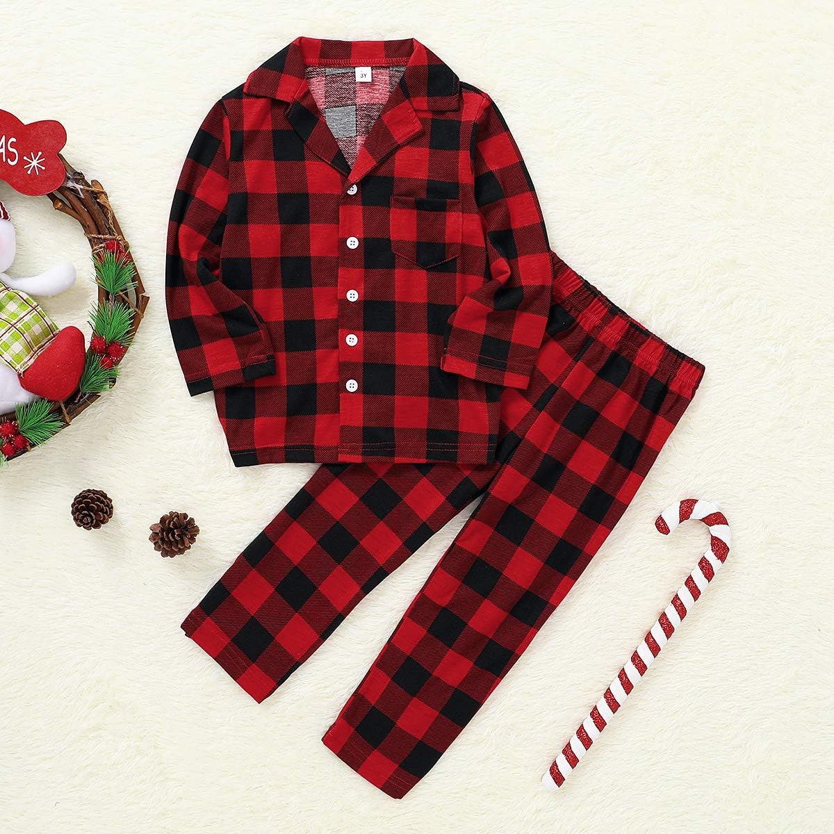 CARETOO Matching Family Pajamas Sets Long Sleeve Christmas Reindeer Plaid Pjs Striped Kids Holiday Sleepwear Homewear - Image 3