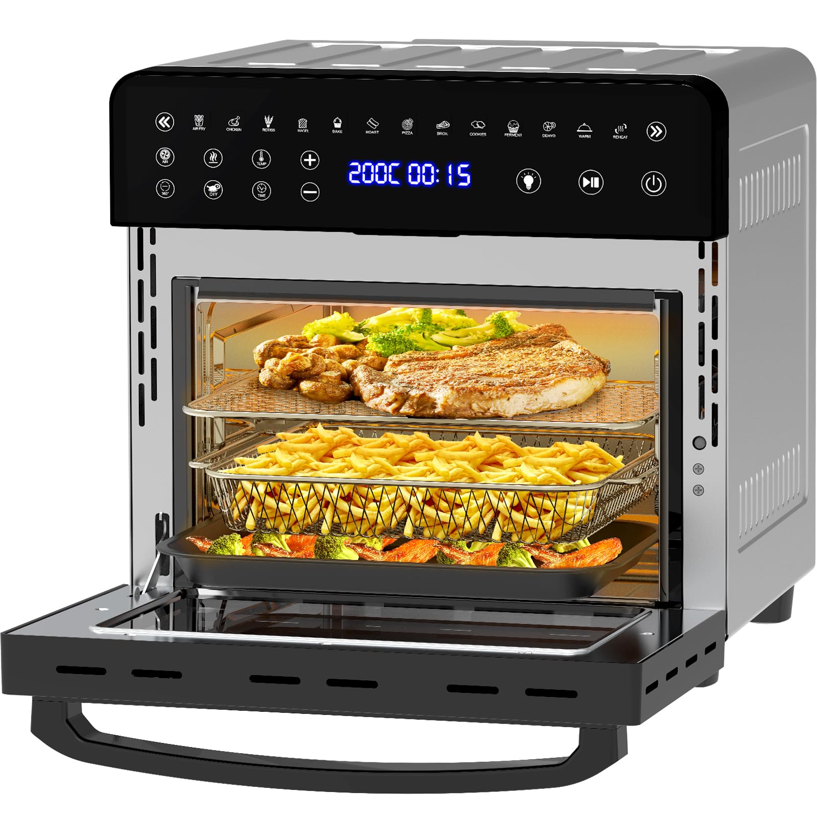 Iceagle Friggitrice ad Aria 15 Litri - 13 in 1 Forno Air Fryer XXL 2200 W Double Résistance, Friggitrice Senza Olio, Touch Screen, Timer e Temperatura Regolabili, Essiccatore e Funzione Fai da te