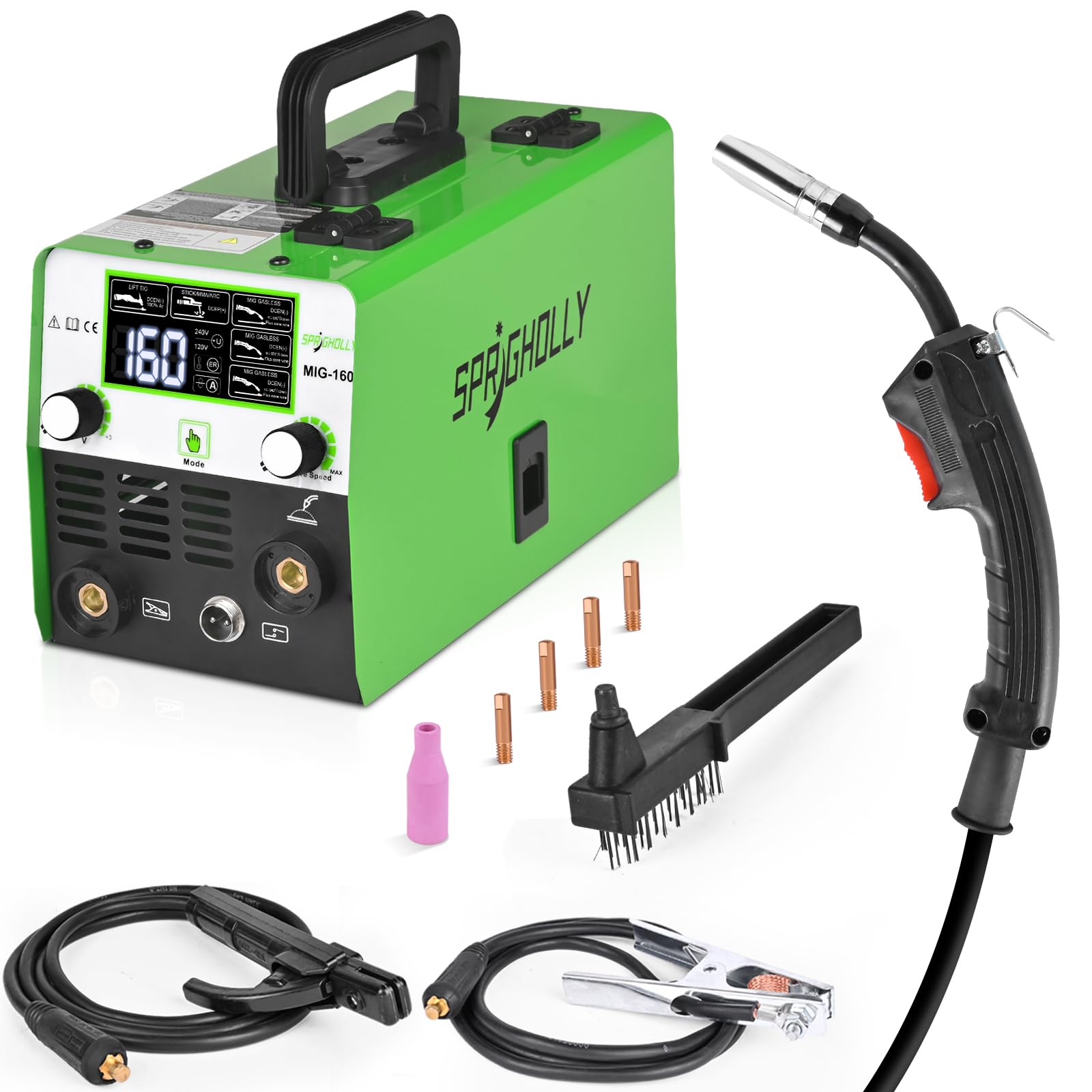MIG160 Aggiornato Saldatore Inverter IGBT 160 A 230 V, 3 in 1 Flux MIG/MMA/Lift TIG Con Grande Display LED Perfetto per i Principianti