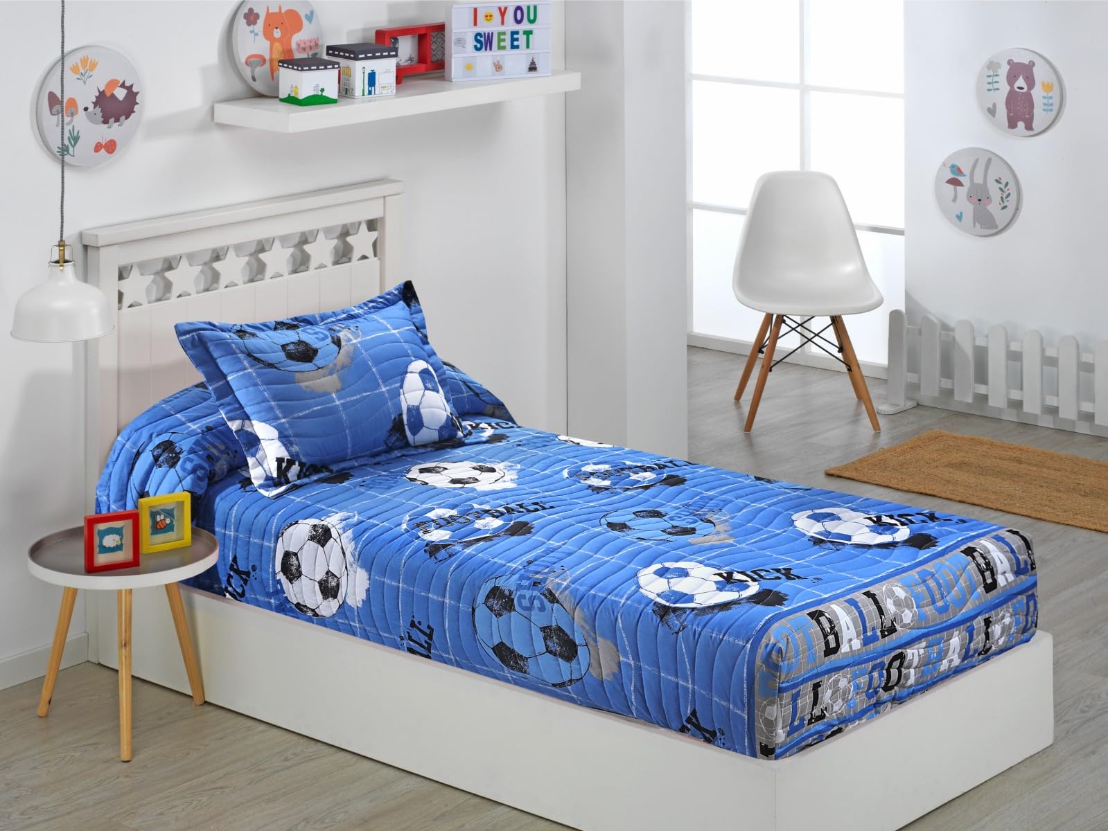 DHESTIA HOME Colcha Bouti Ajustable Cama Nido Infantil y Juvenil de Verano Fútbol Quick Color Único Talla Cama 105
