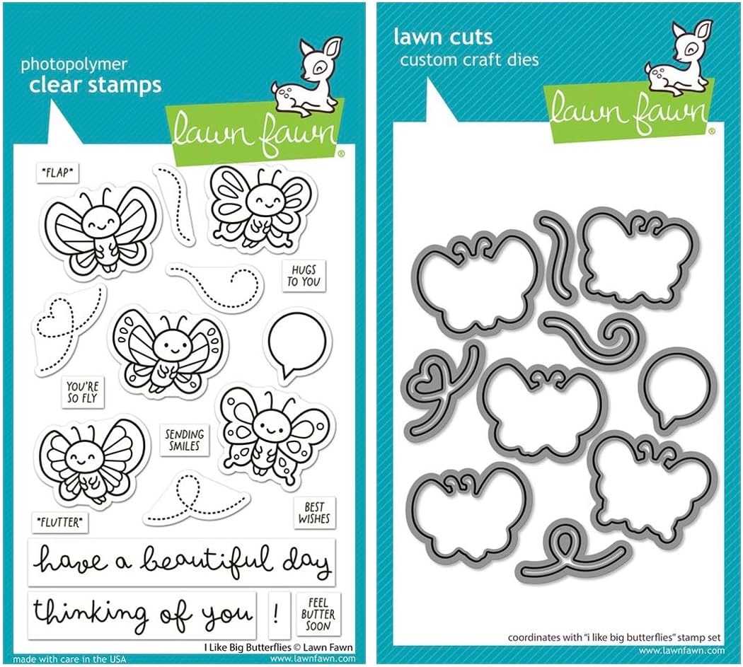 Lawn Fawn I Like Big Butterflies 4"x6" Stamps & Coordinating Dies, Bundle of 2 Items