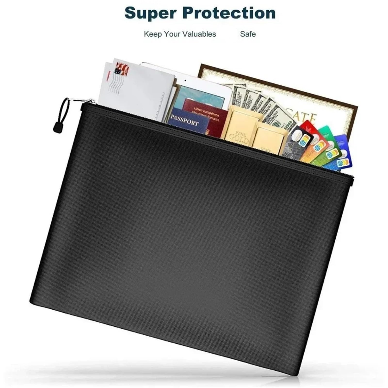 Borsa portadocumenti ignifuga, custodia sicura, borsa portasoldi ignifuga e impermeabile con cerniera per Documenti Passaporto