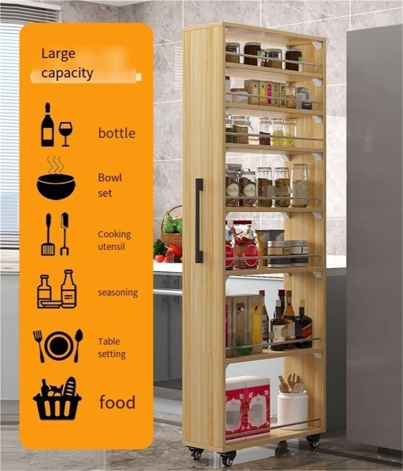 Amazon.com: 72.4in Rolling Spice Rack Next to Fridge Slim 7 Tier