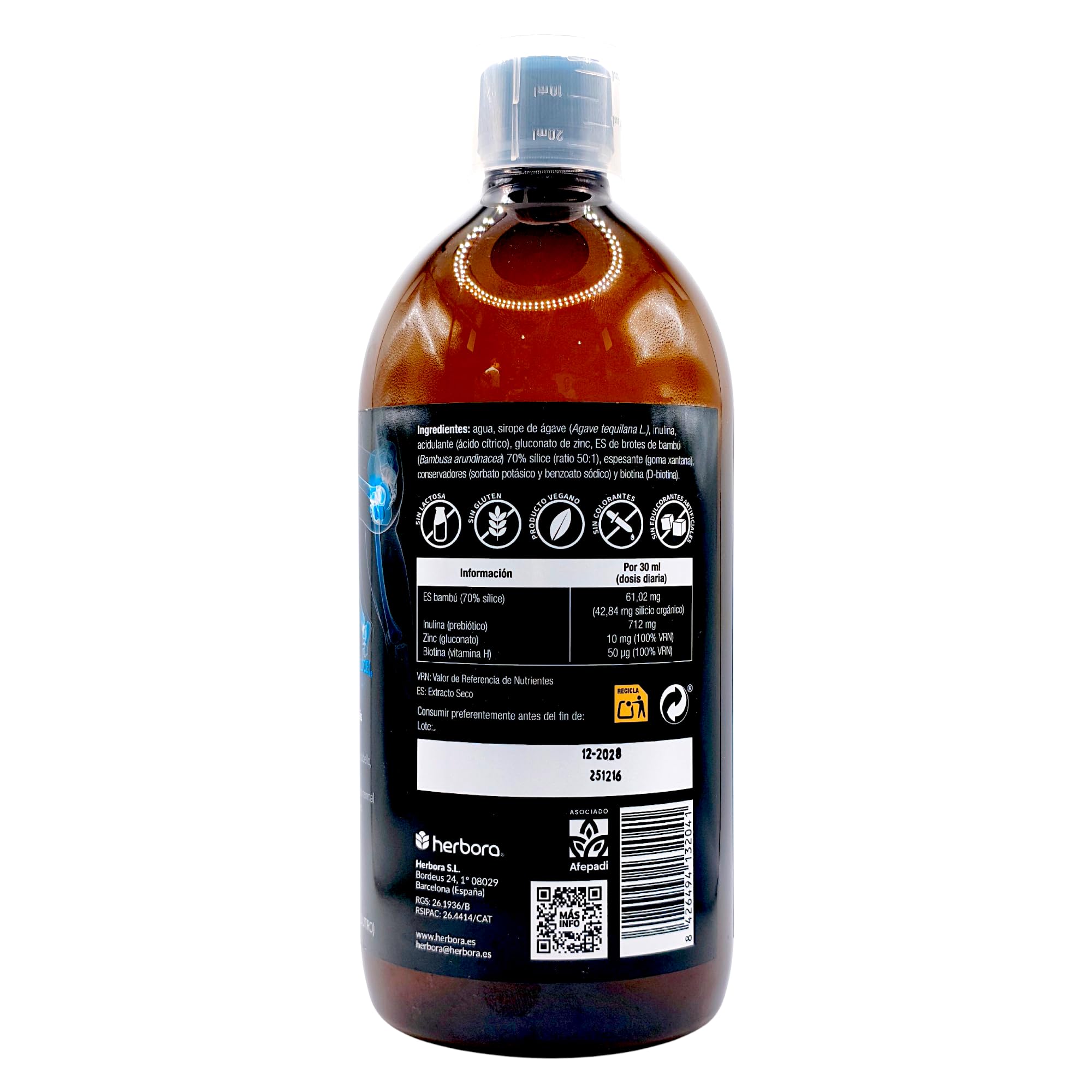 Herbora Silicio Orgánico - Pack Ahorro 2 x 1 Litro - Extracto de Bambú de Alta Asimilación con Zinc y Biotina - Refuerzo para Articulaciones, Huesos, Cabello, Piel y Uñas - Suplemento Líquido