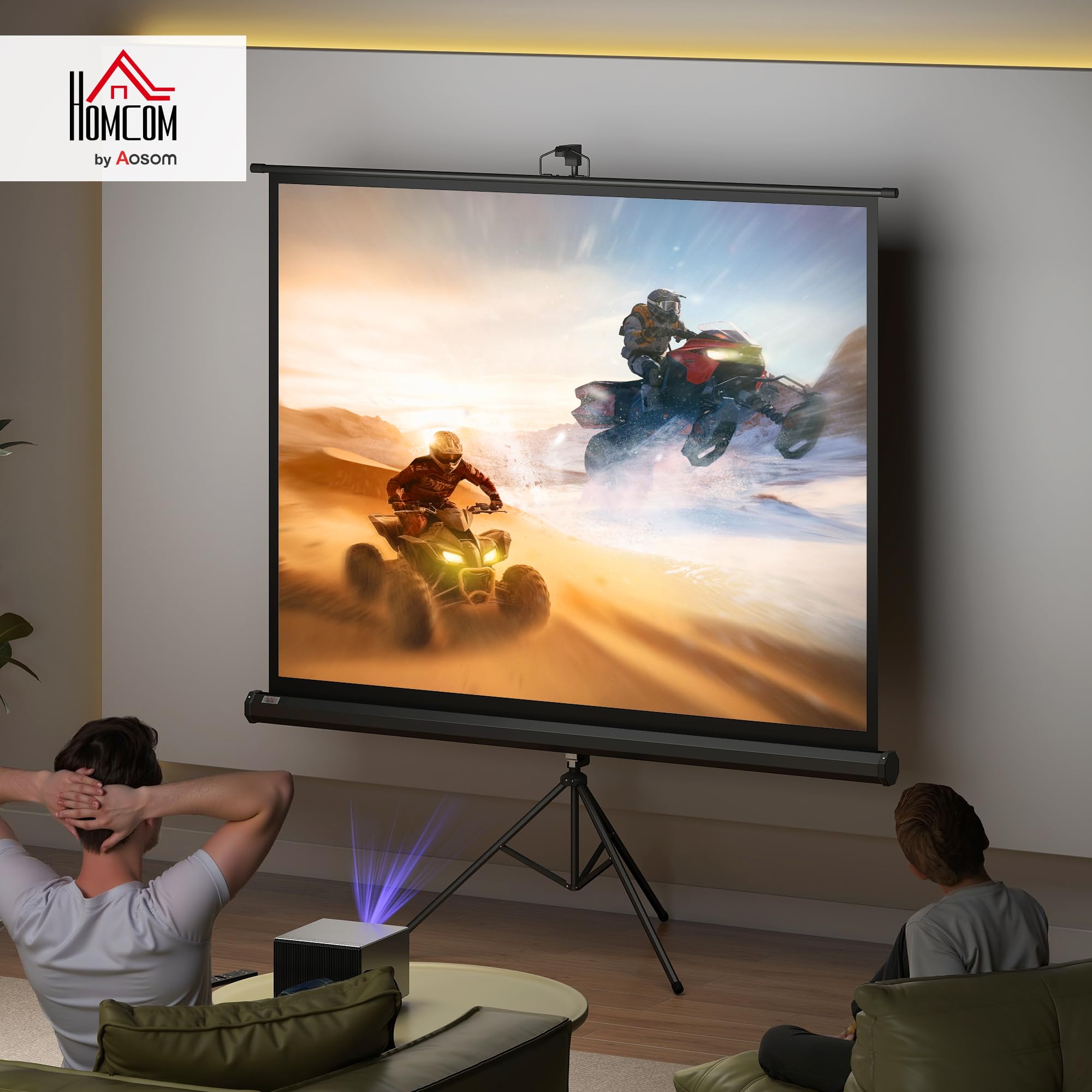 HOMCOM Écran de Projection avec Trépied Pliable 84 Pouces 4K HD 4:3, 180L cm, Écran Vidéoprojecteur, Hauteur Réglable, Angle de Vision 160°, pour Home Cinéma, Films en Intérieur/Extérieur, Noir