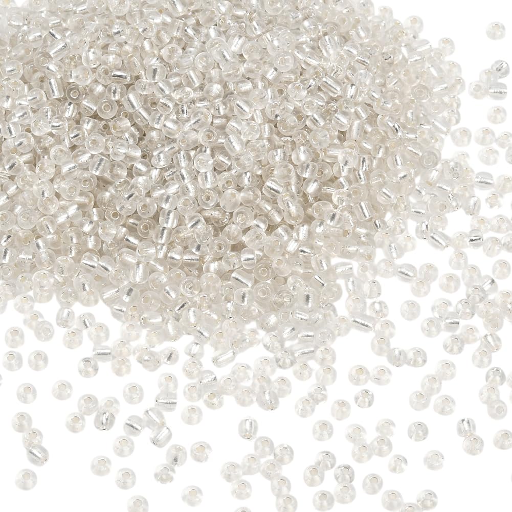 PONABEADIY 1 Box 4MM 3000PCS White Seed Glass Beads with Hole Transparent Small Pony Round Silver Lined Clear Loose Spacer Beads for Jewellery Making Friendship Bracelets Earrings Diy Crafts Supplies โ image 1