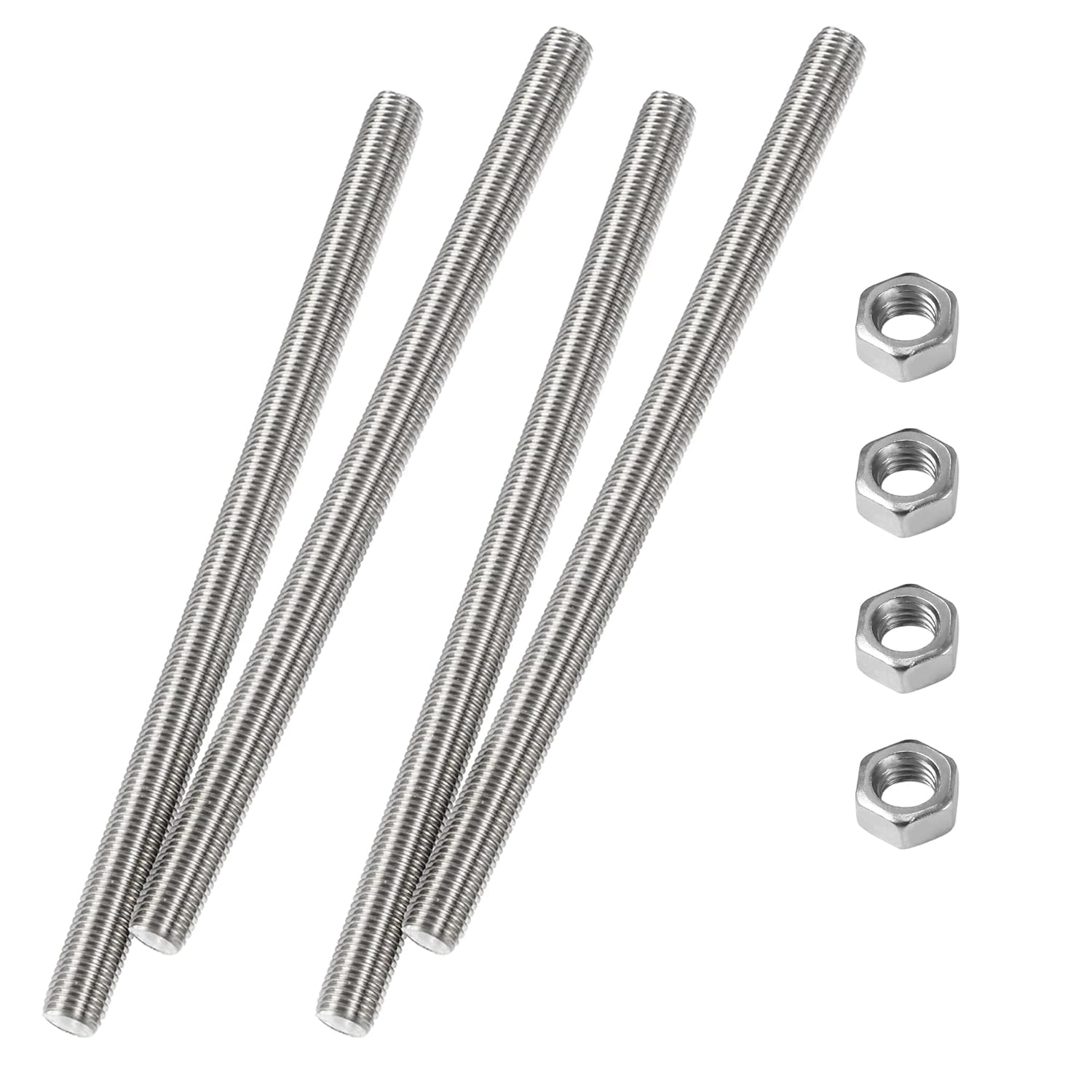 M6 x 150mm Fully Threaded Rod & Studs, 304 Stainless Steel Right Hand Threads Rods, M6-1 Thread Pitch for Anchor Bolts, Clamps, Hangers and U-Bolts 4pcs 【with Nuts】