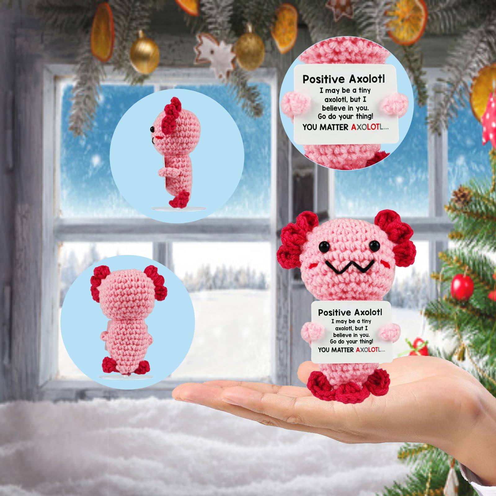 SZMDLX Positive Emotional Support Animals,Handmade Crochet Doll Knitted Stuffed Themed Good Luck Gifts Worry Dolls new job gifts for women & men (Axolotl) - Image 4