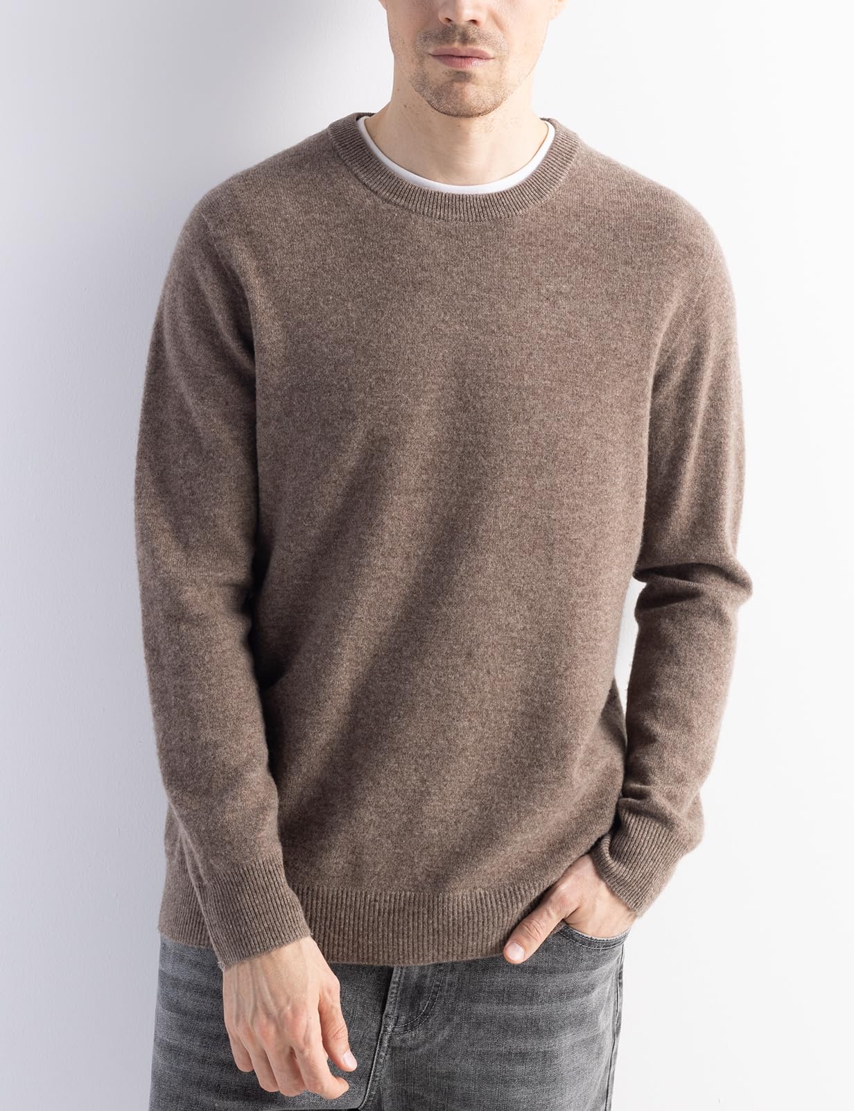 Chanyarn Herren 100% Merinowolle Pullover First-Line Tragefertig Rundhalsausschnitt Lange Ärmel Nahtloser Strickpullover