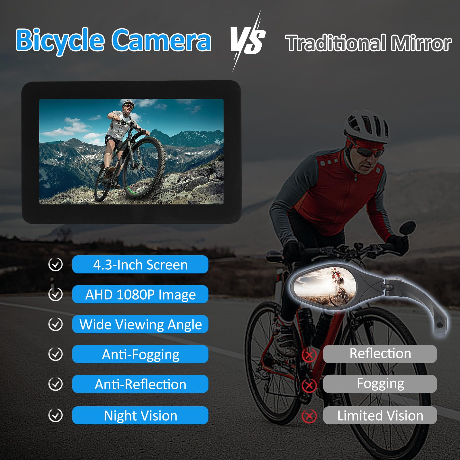Shkalacar Bike Mirror Handlebar, 1080P Rechargeable Bicycle Rear View Camera with Night Vision - Image 4