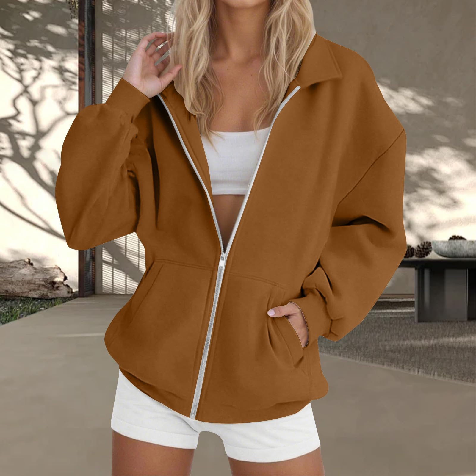 Generisch Sweatjacke Damen Ohne Kapuze Sportjacke Damen Winter Warm Jacke