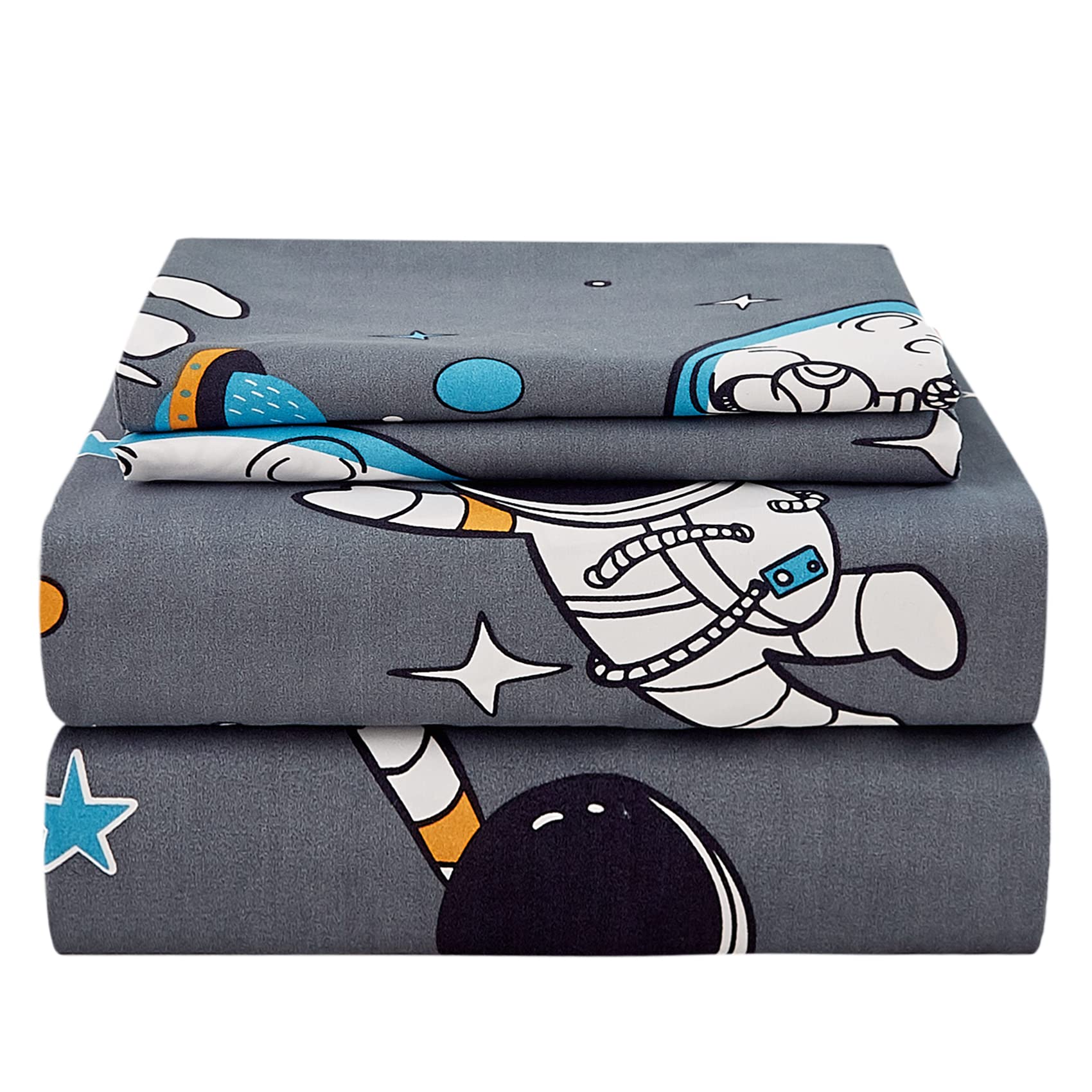 JSD Grey Astronaut Kids Twin Sheet Set Space Theme 3 Piece