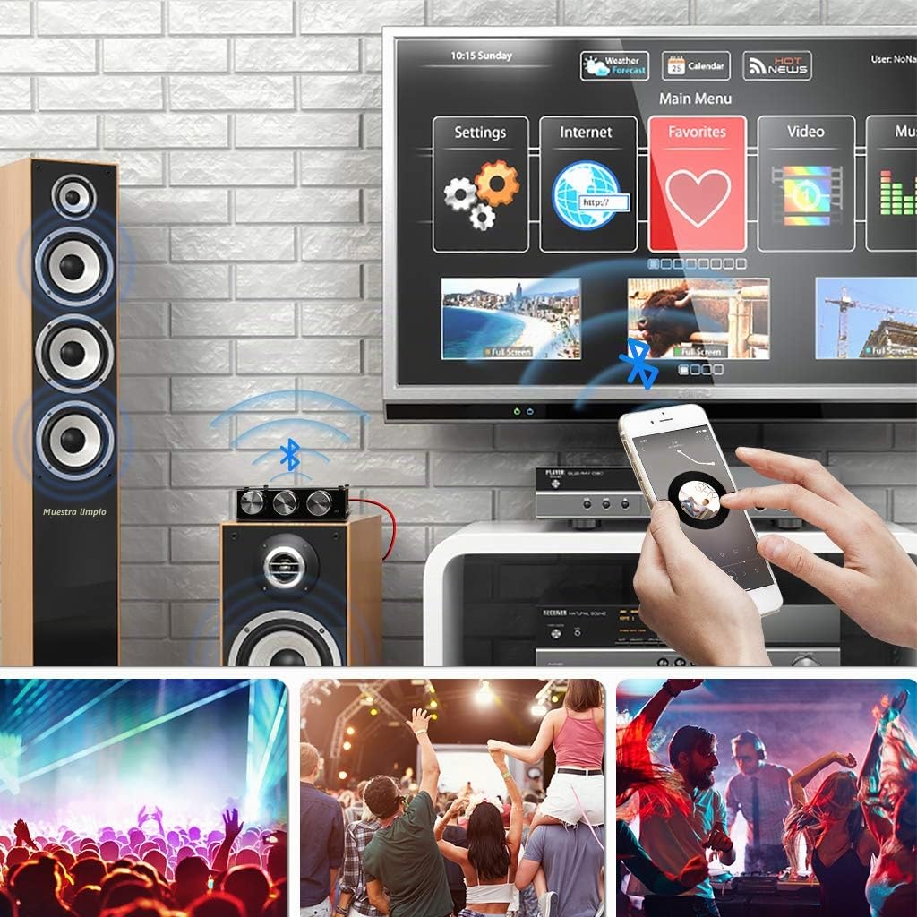 ZK-1002T - Tarjeta de amplificador Bluetooth 5.0 2.0 200W HiFi subwoofer con control de agudos y graves entradas BT y AUX, DC 9-24V 2.0 Channel Stereo AMP Module para altavoces DIY,