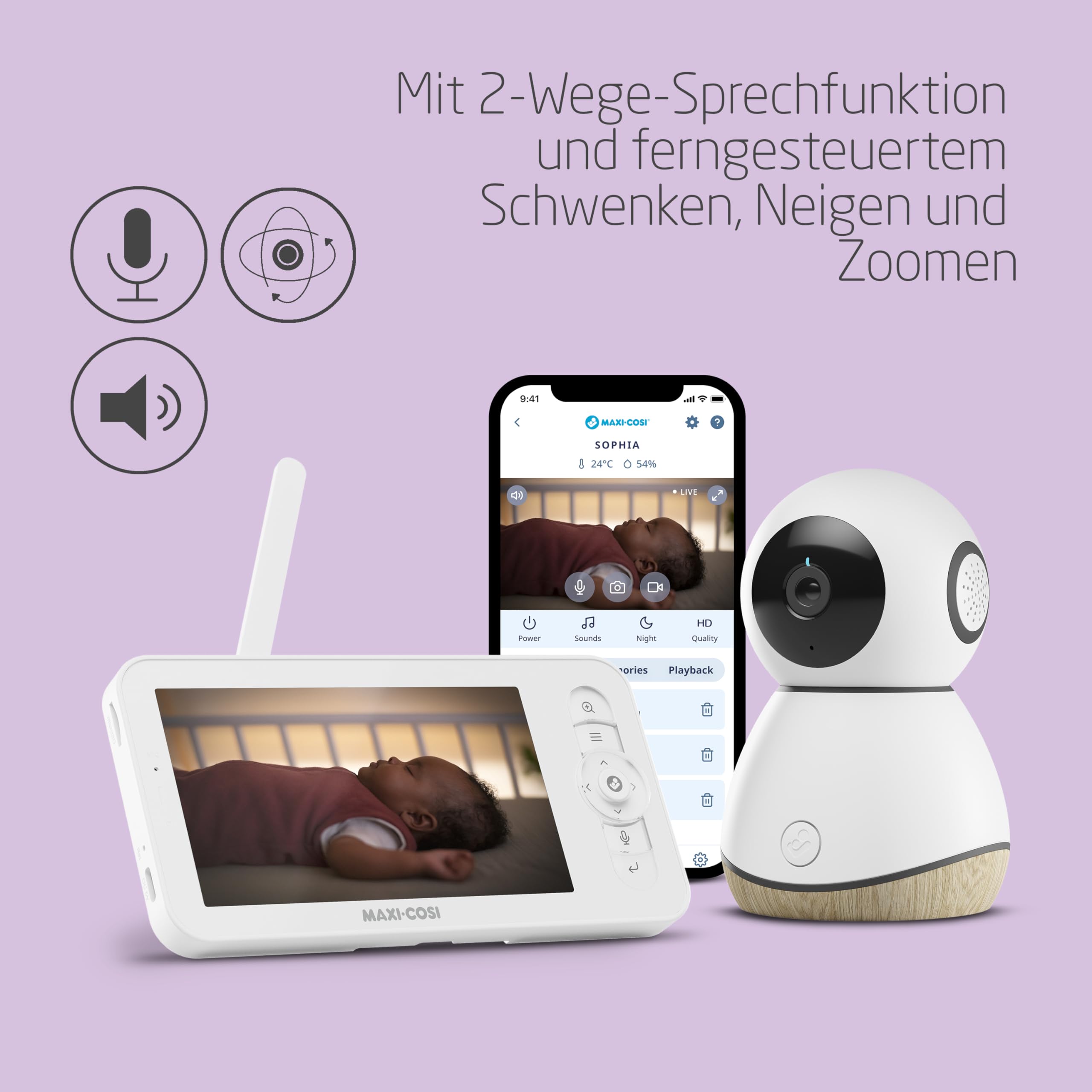 Maxi-Cosi See Pro Babyphone, mit Kamera Handy, Babyphone Kamera, Schreiübersetzer, automatische Bewegungserkennung, Ultra-HD (2K) Video, 5" Bildschirm, Teil von Maxi-Cosi Connected Home
