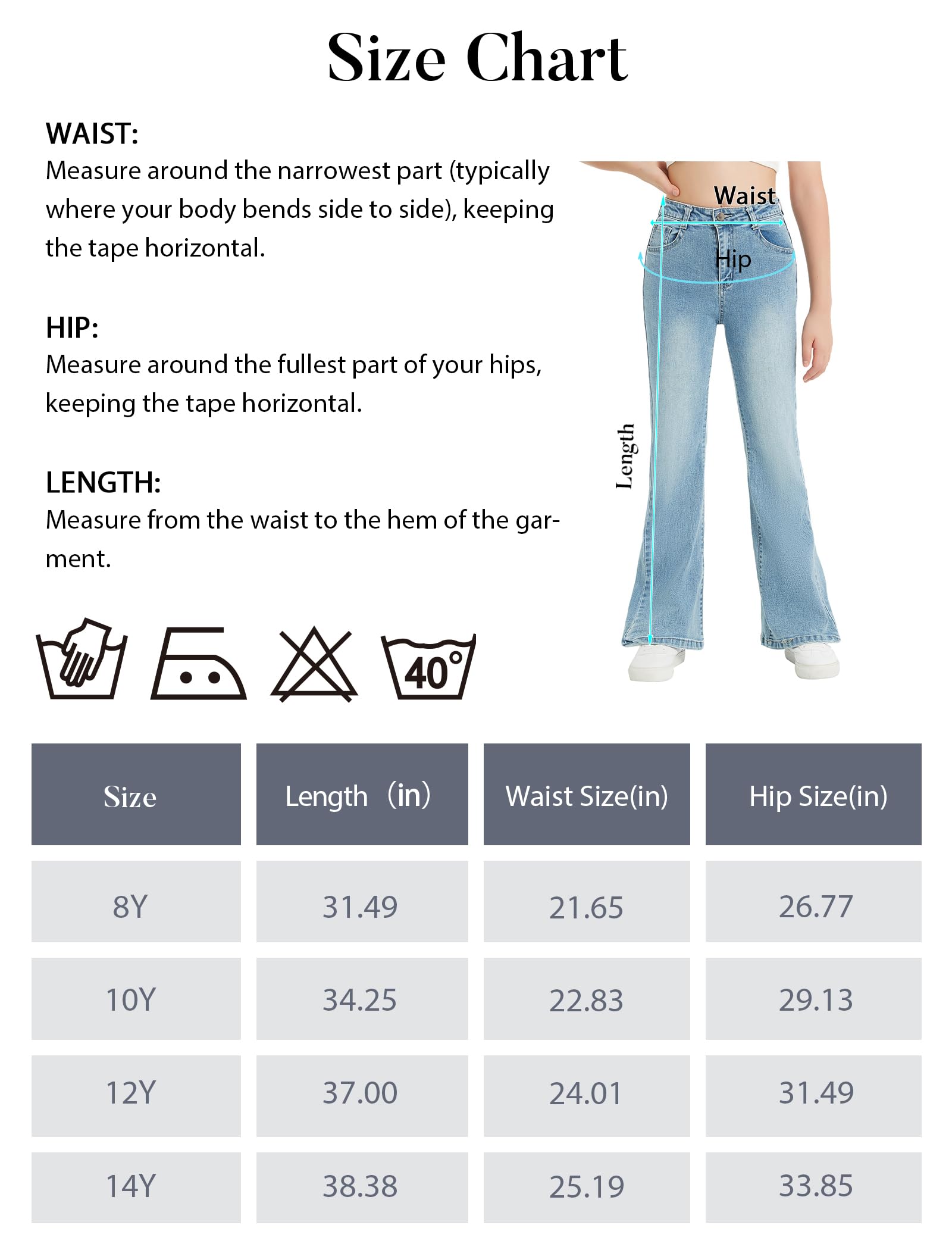 EXARUS Pantalones de mezclilla acampanados para niñas, pantalones de mezclilla acampanados, rasgados, lindos, corte de bota, cintura media, bolsillos elásticos para niños