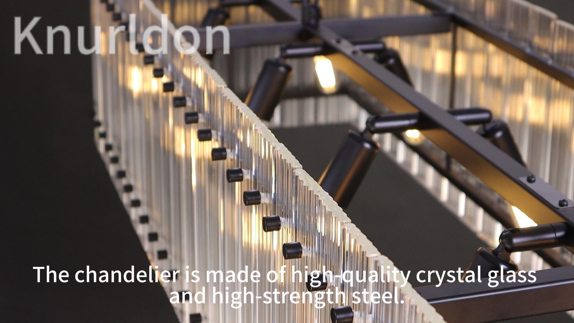 Image of 55 Inch Modern Rectangular Black Crystal Glass Chandeliers, Dining Room Chandeliers, for Living Room、Kitchen Island、Foyer, Water Ripple Chandelier, Adjustable Hanging Chandelier