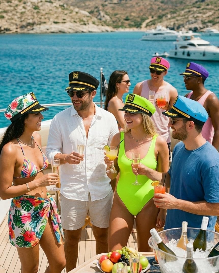dodowin Captain Hat for Men Women Adjustable Sailor Hats Boat Cruise Yacht Rock Party Costume Beach Essential Hawaiian Outfit