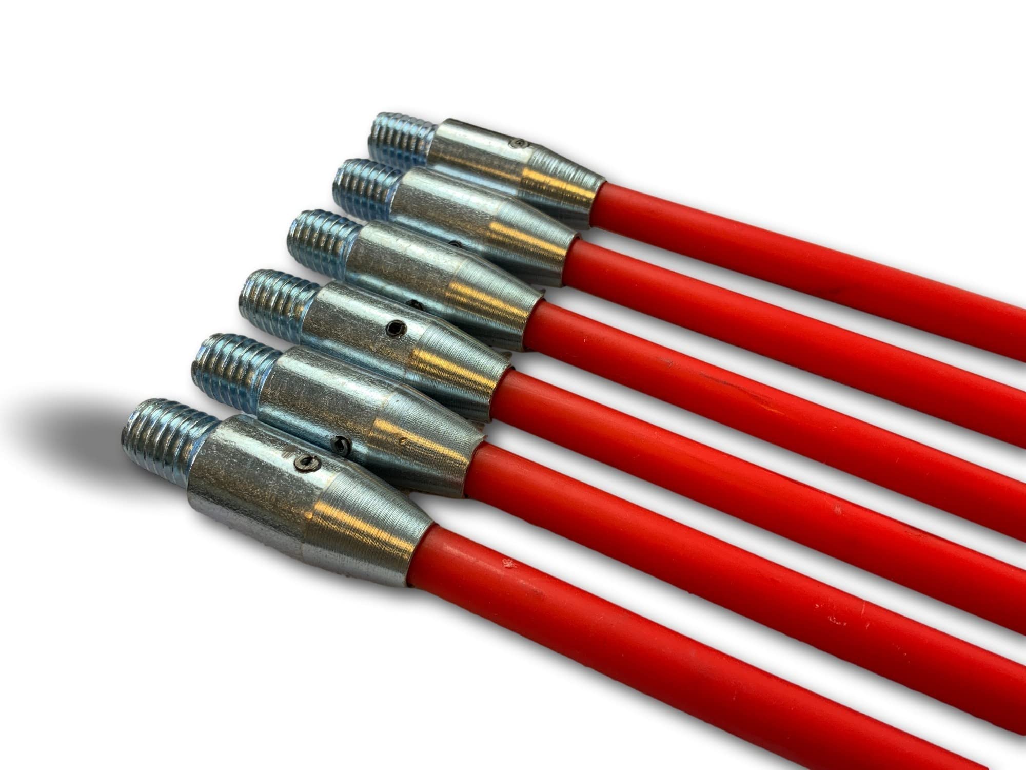 Lote de 6 varillas de deshollinado de fibra de vidrio rojas | Extensión para kit de Longitud 1,5 m | Punta de acero roscada M12x175 mm | Kibros 4CF15x6