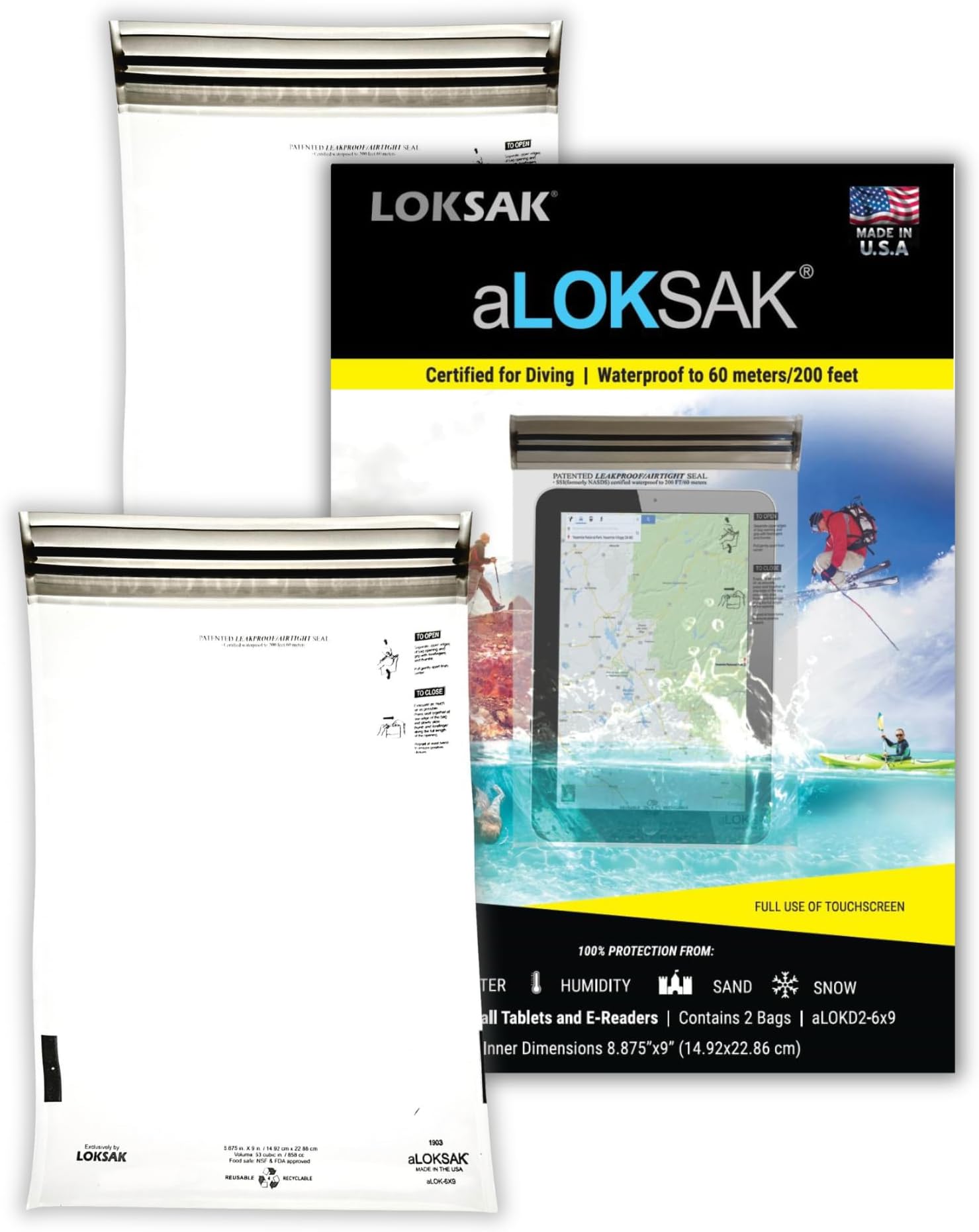 LOKSAK - aLOKSAK Waterproof Cellphone Dry Bags - Airtight Underwater Phone Pouch - Touch Screen Compatible - Diving Certified - 2 Pack- 6in x 9in