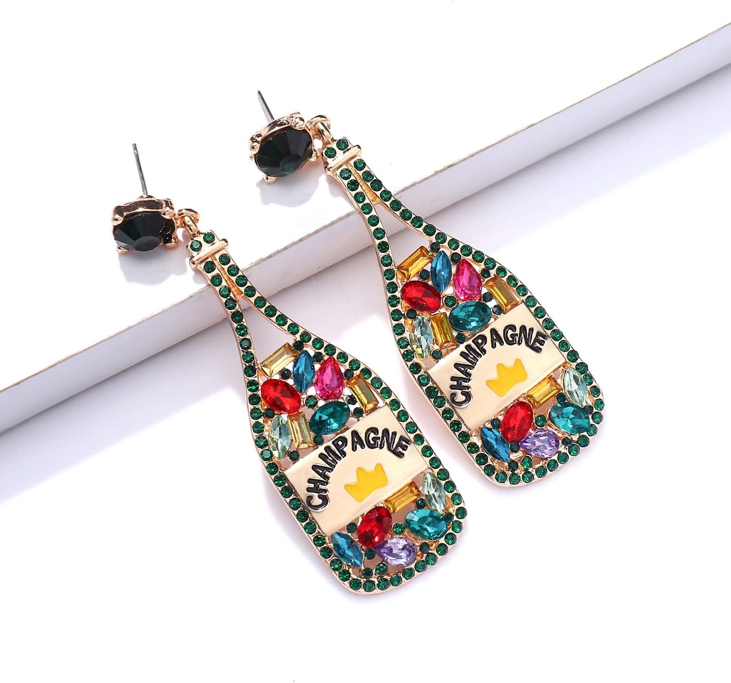 Champagne Bottle Earrings Rhinestone Crystal Beaded Champagne Drop Dangle Earrings for Women Wedding Holiday Festive Party Earrings Xmas New Year Gifts - Image 6